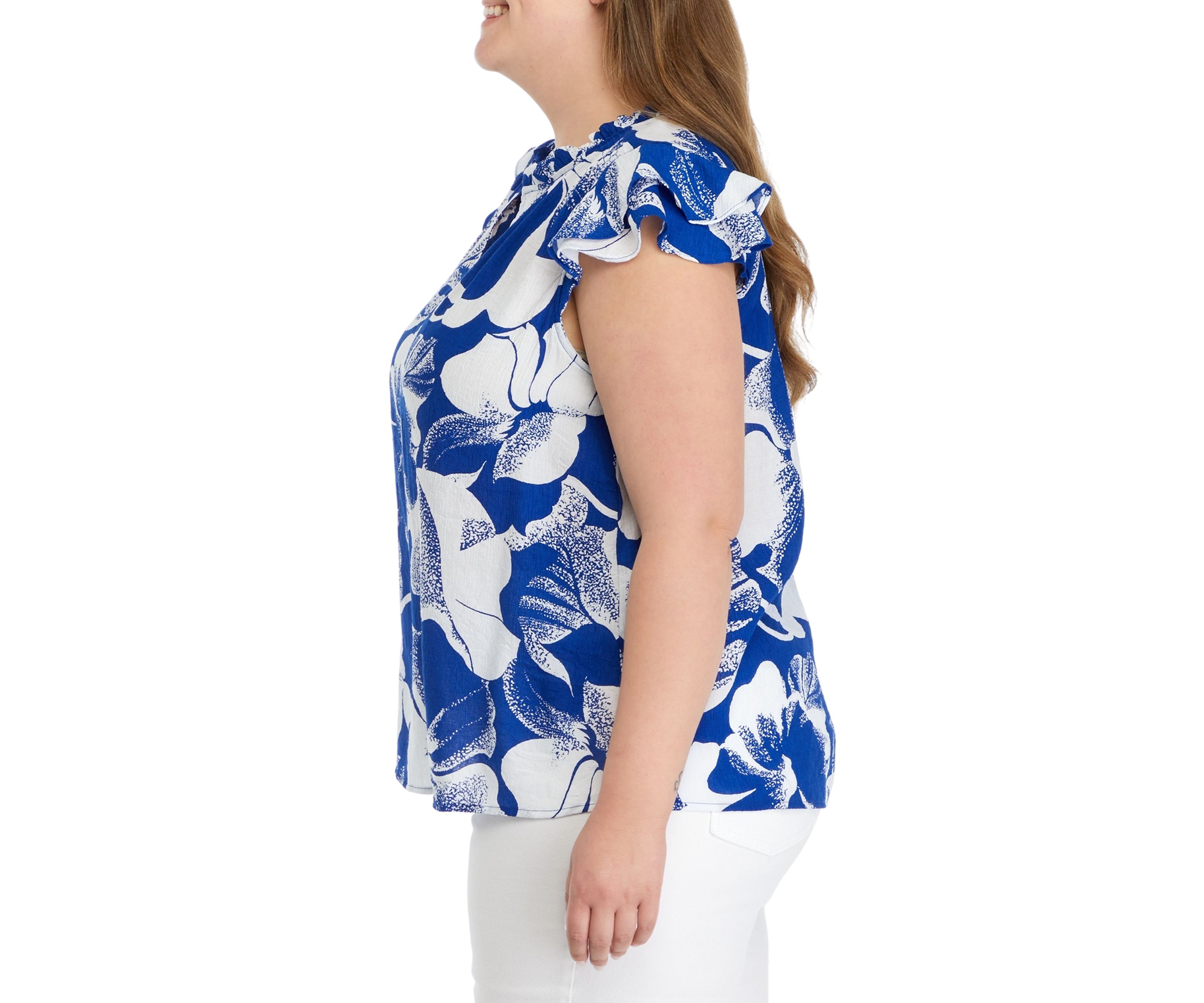Plus Size V-Neck Flutter Sleeve Top