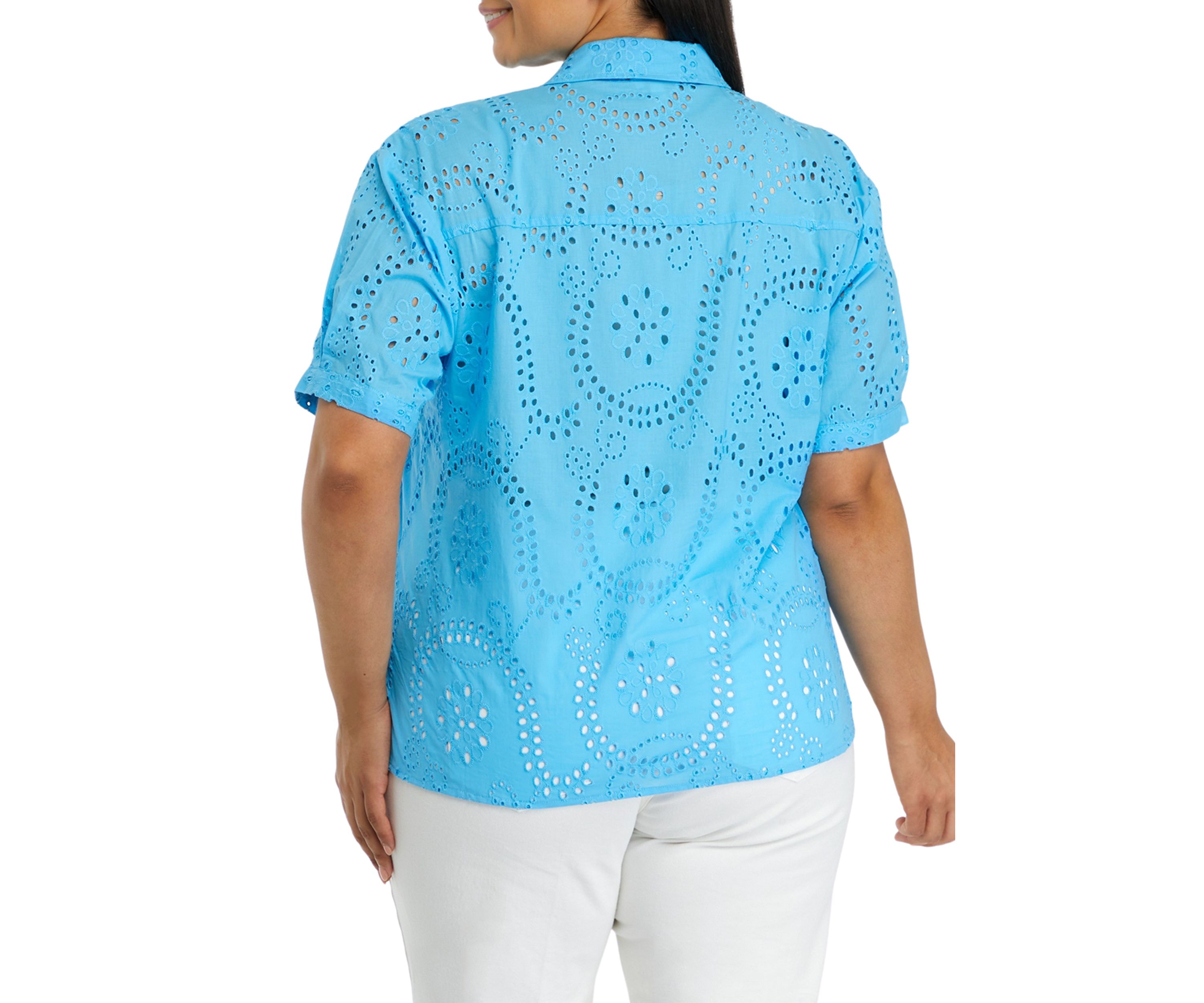 Plus Size Eyelet Button Down Shirt