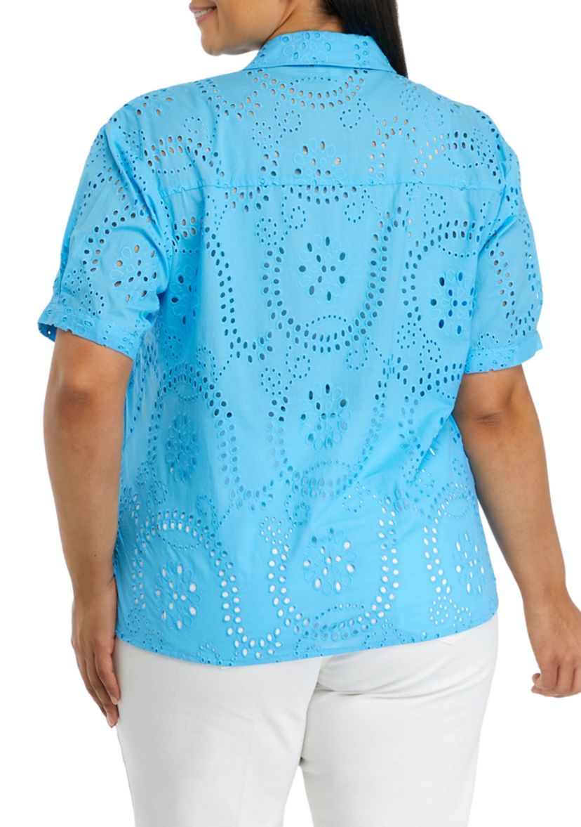 Plus Size Eyelet Button Down Shirt