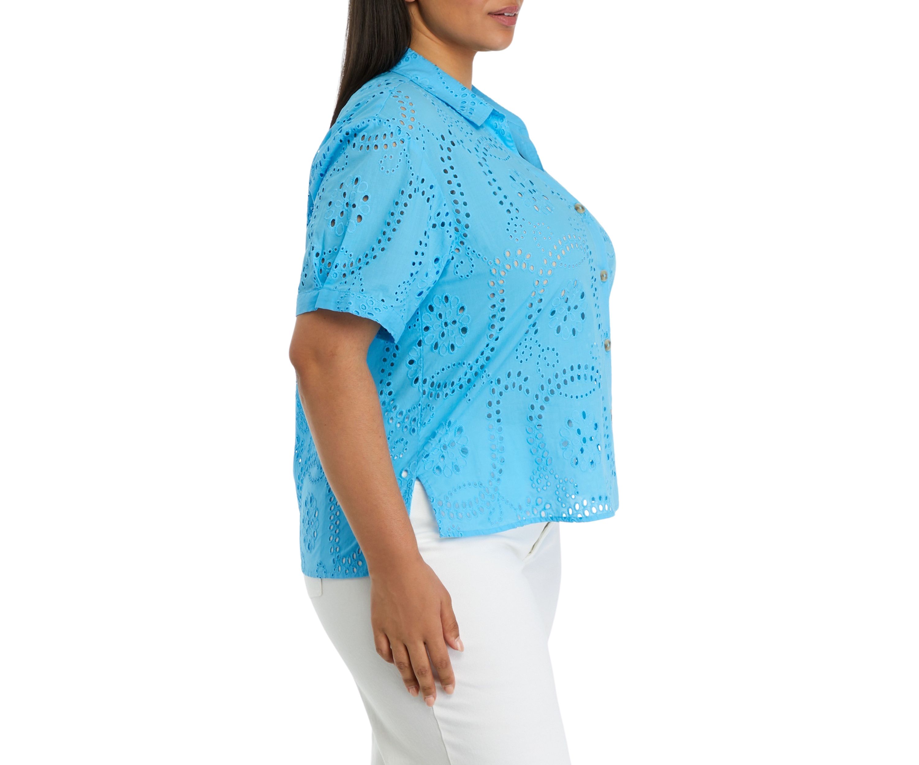 Plus Size Eyelet Button Down Shirt