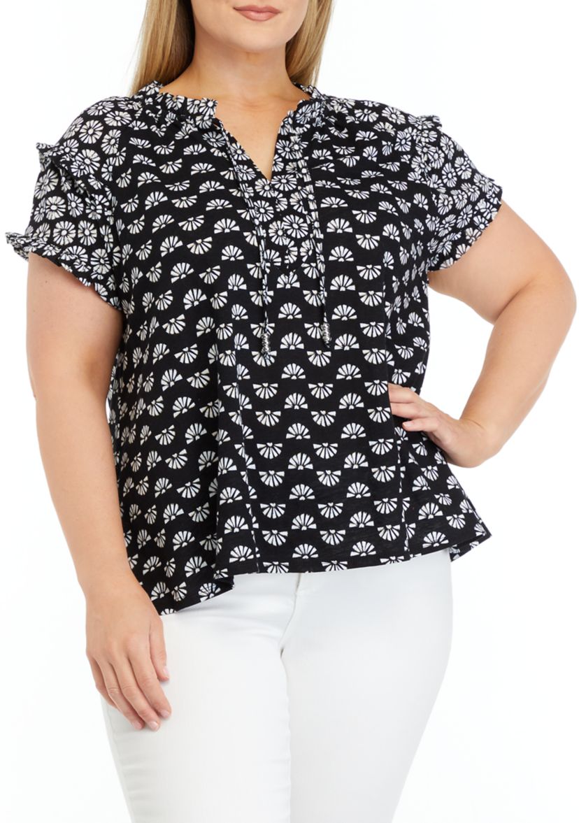 Plus Size Printed Peasant Top