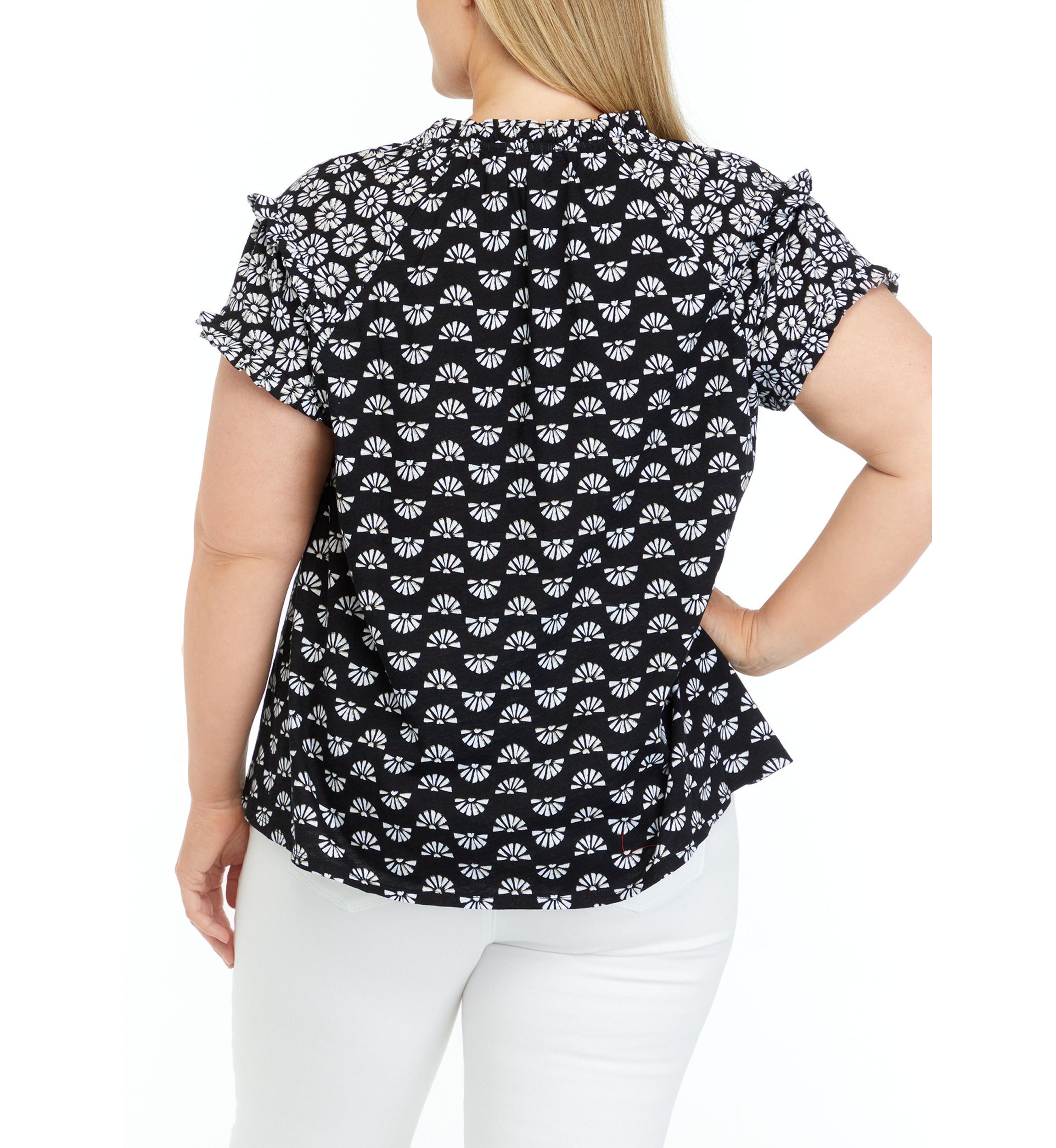 Plus Size Printed Peasant Top