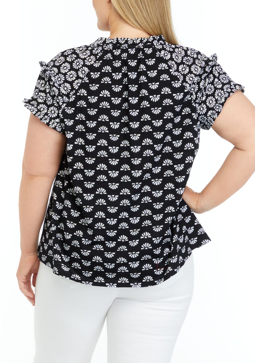 Plus Size Printed Peasant Top