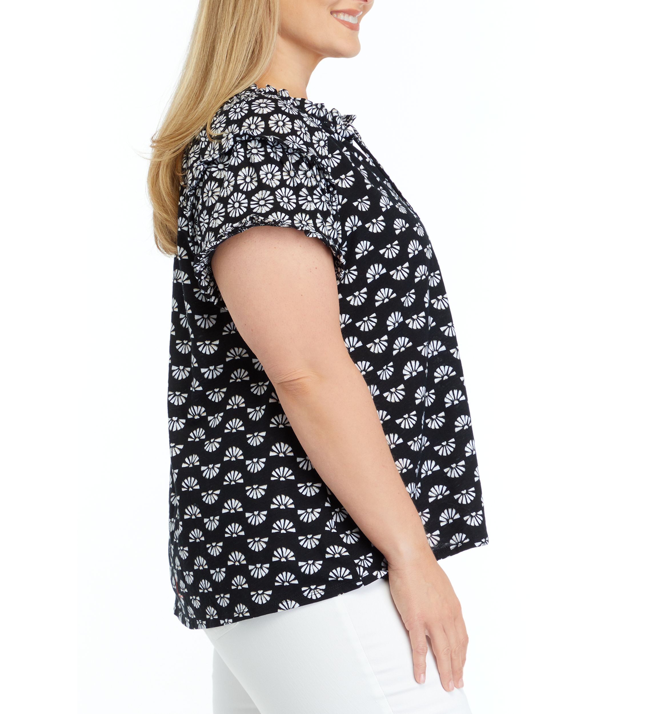 Plus Size Printed Peasant Top