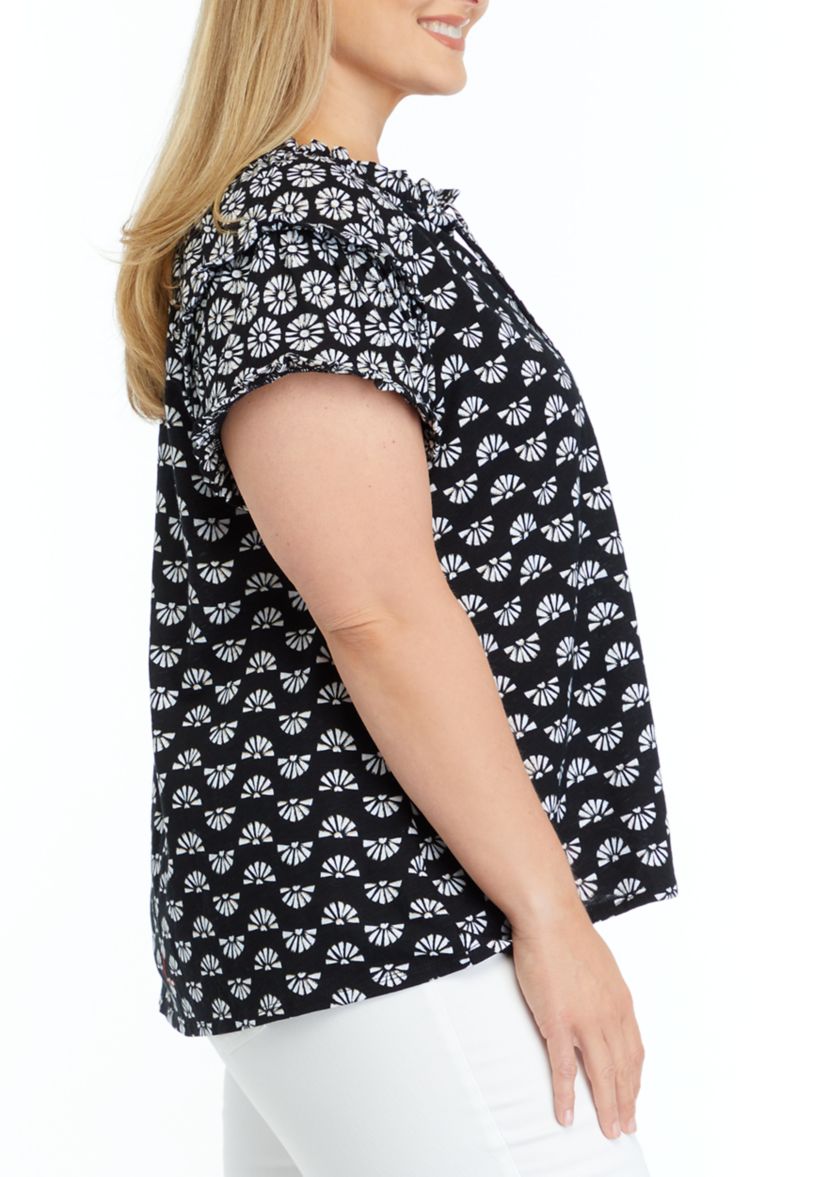 Plus Size Printed Peasant Top