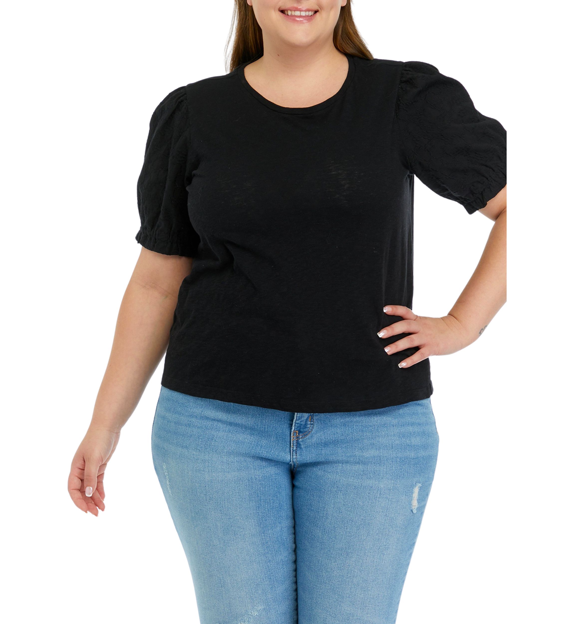 Plus Size Embroidered Puff Sleeve Top