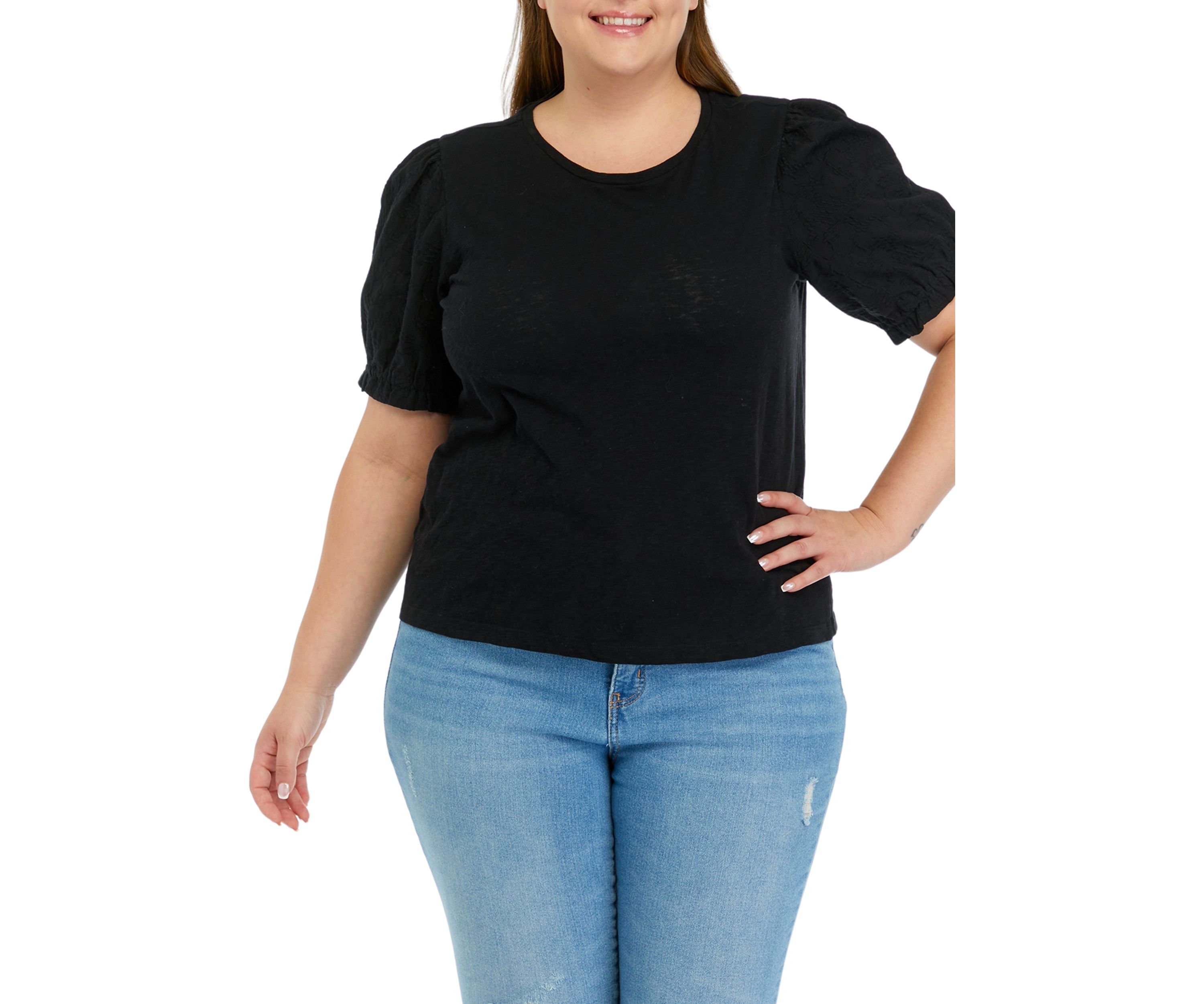 Plus Size Embroidered Puff Sleeve Top