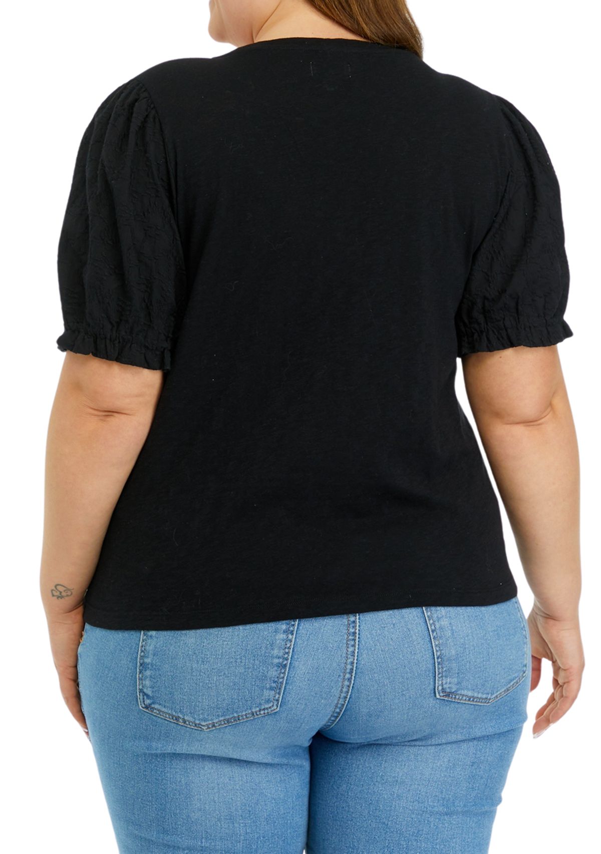 Plus Size Embroidered Puff Sleeve Top