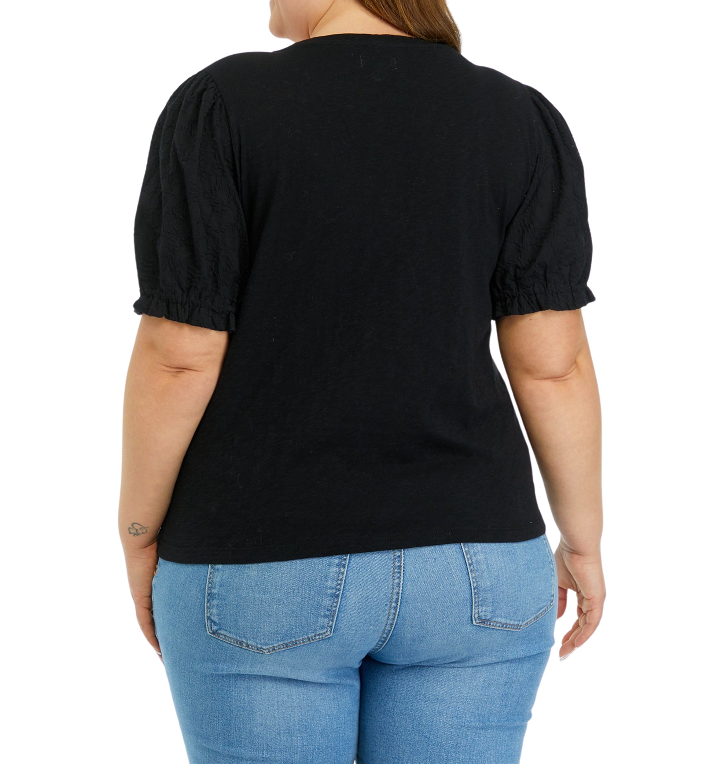 Plus Size Embroidered Puff Sleeve Top