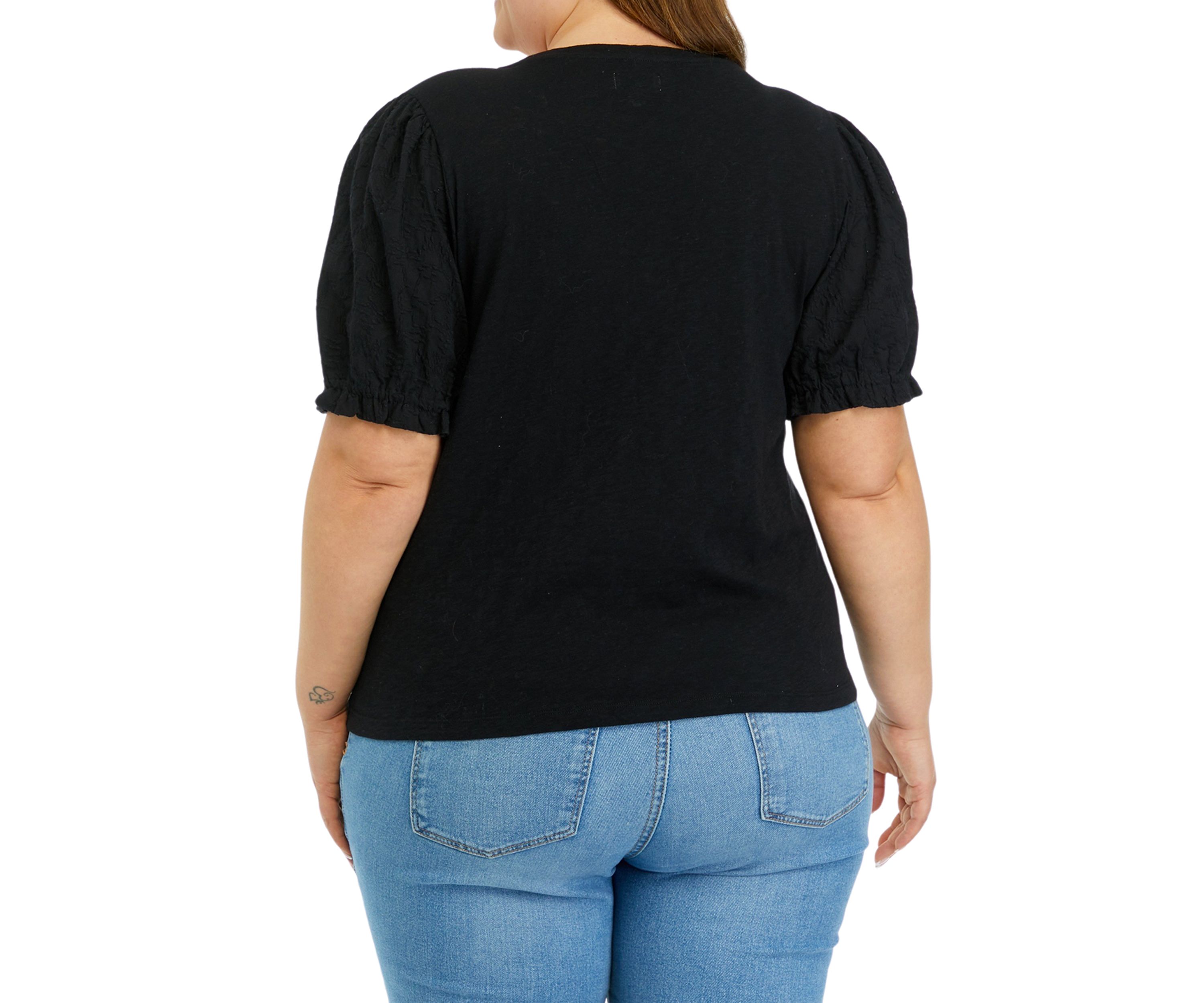 Plus Size Embroidered Puff Sleeve Top