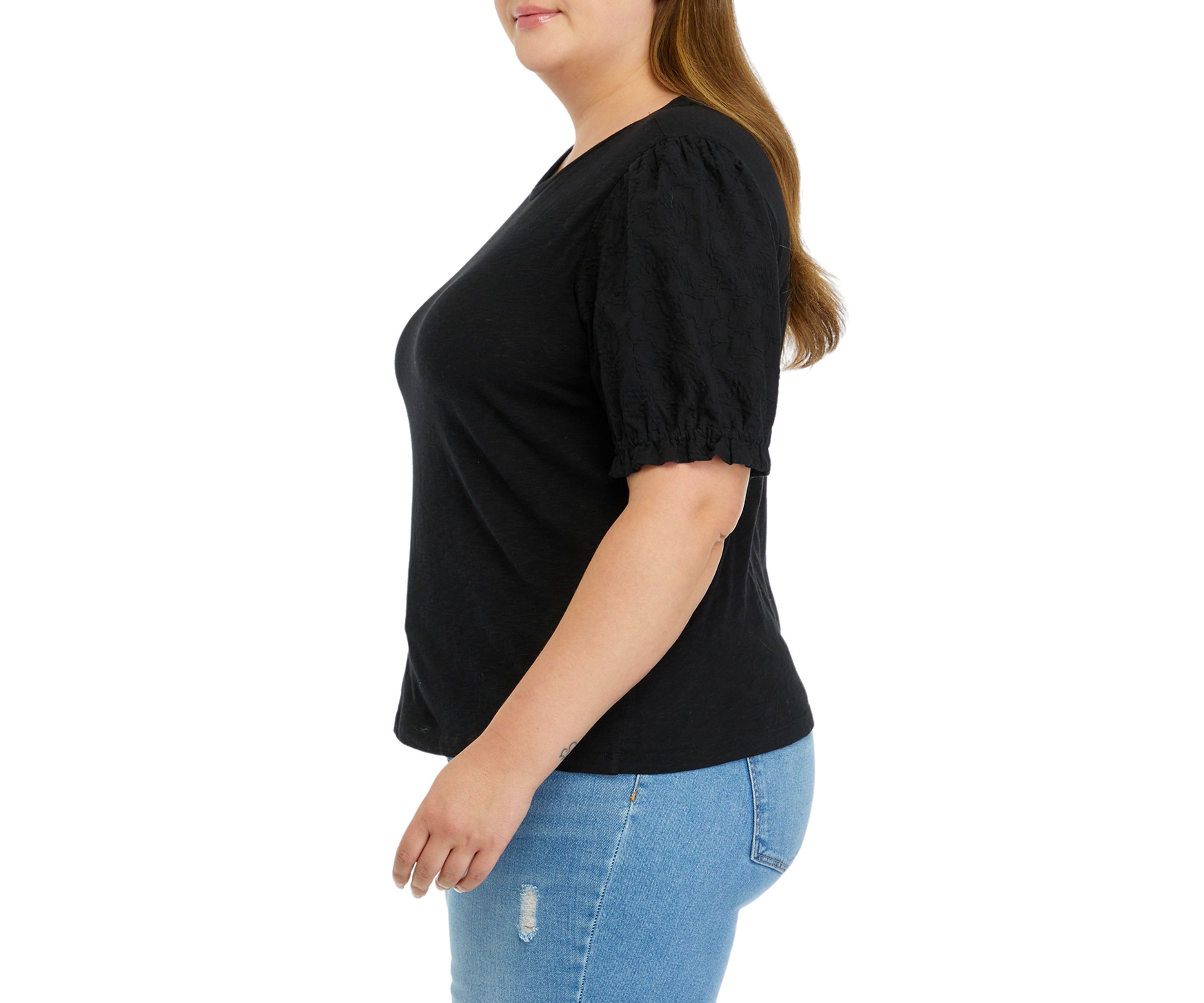 Plus Size Embroidered Puff Sleeve Top