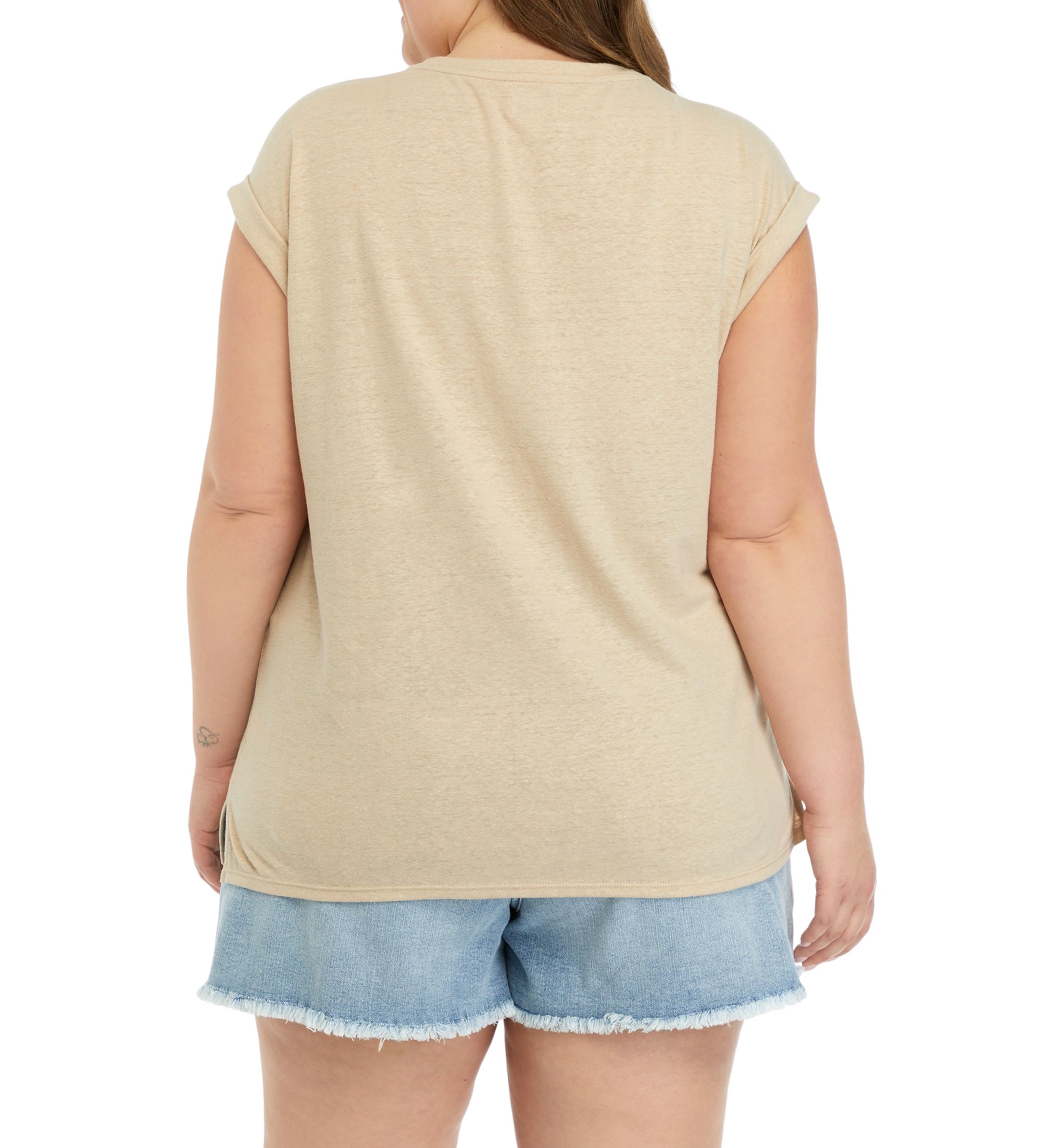 Plus Size Round Neck Short Sleeve Top with Left Chest Pocket