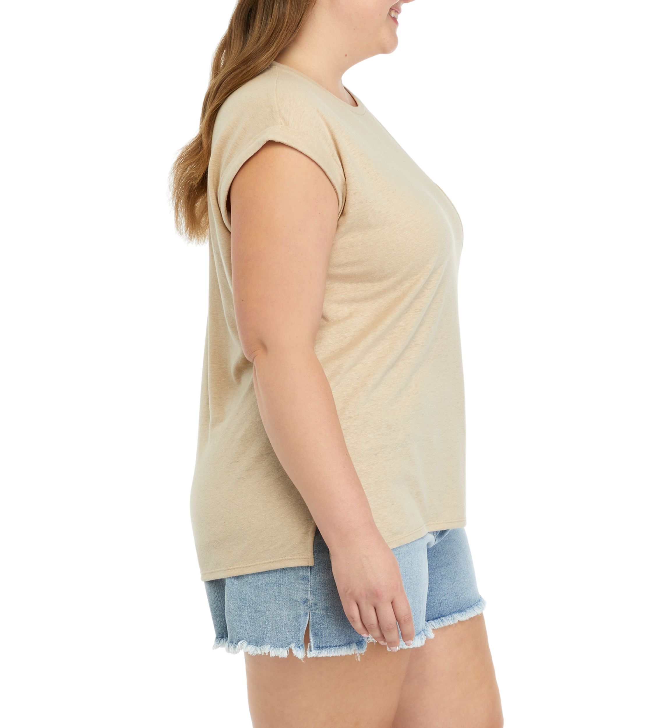 Plus Size Round Neck Short Sleeve Top with Left Chest Pocket