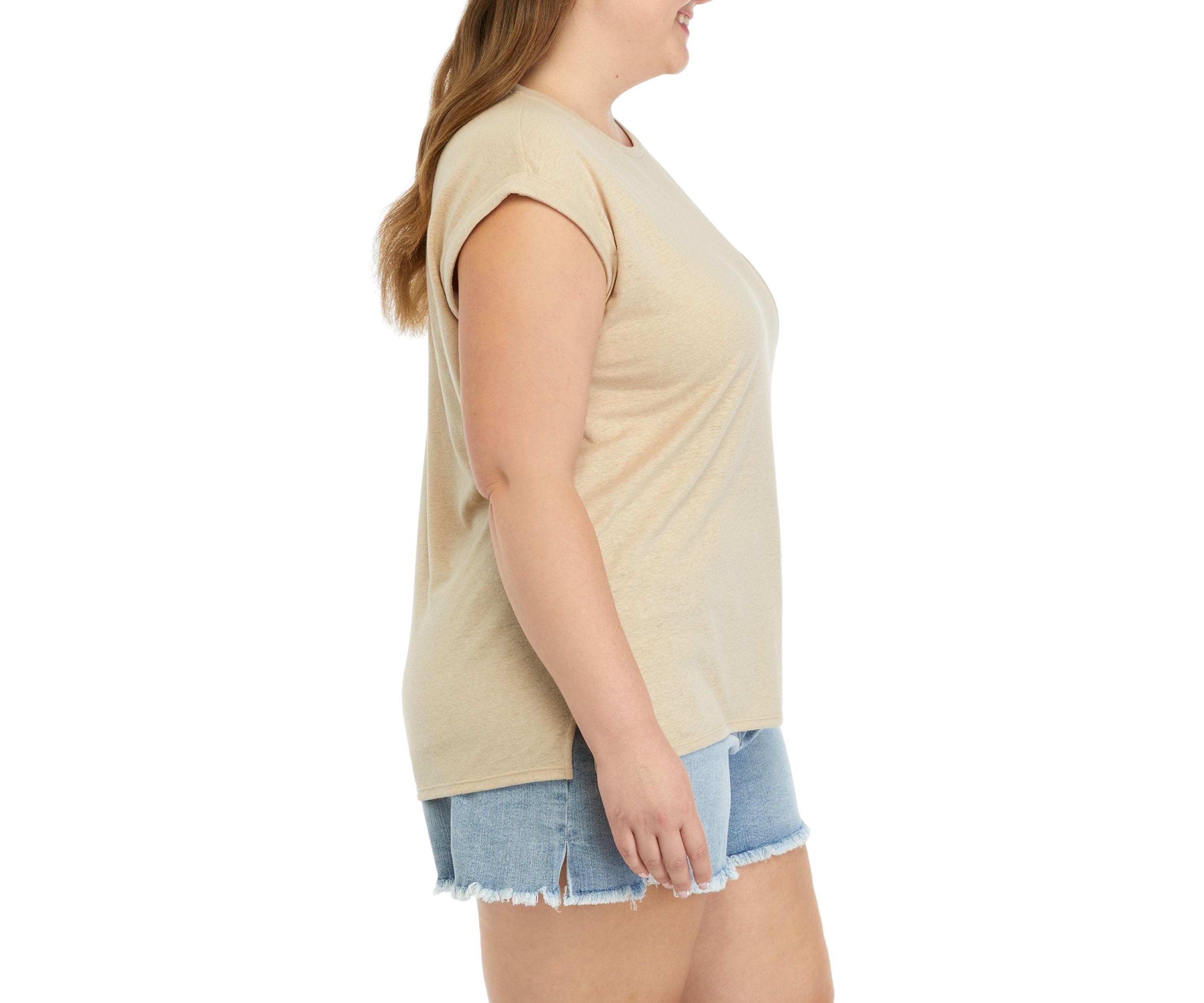 Plus Size Round Neck Short Sleeve Top with Left Chest Pocket