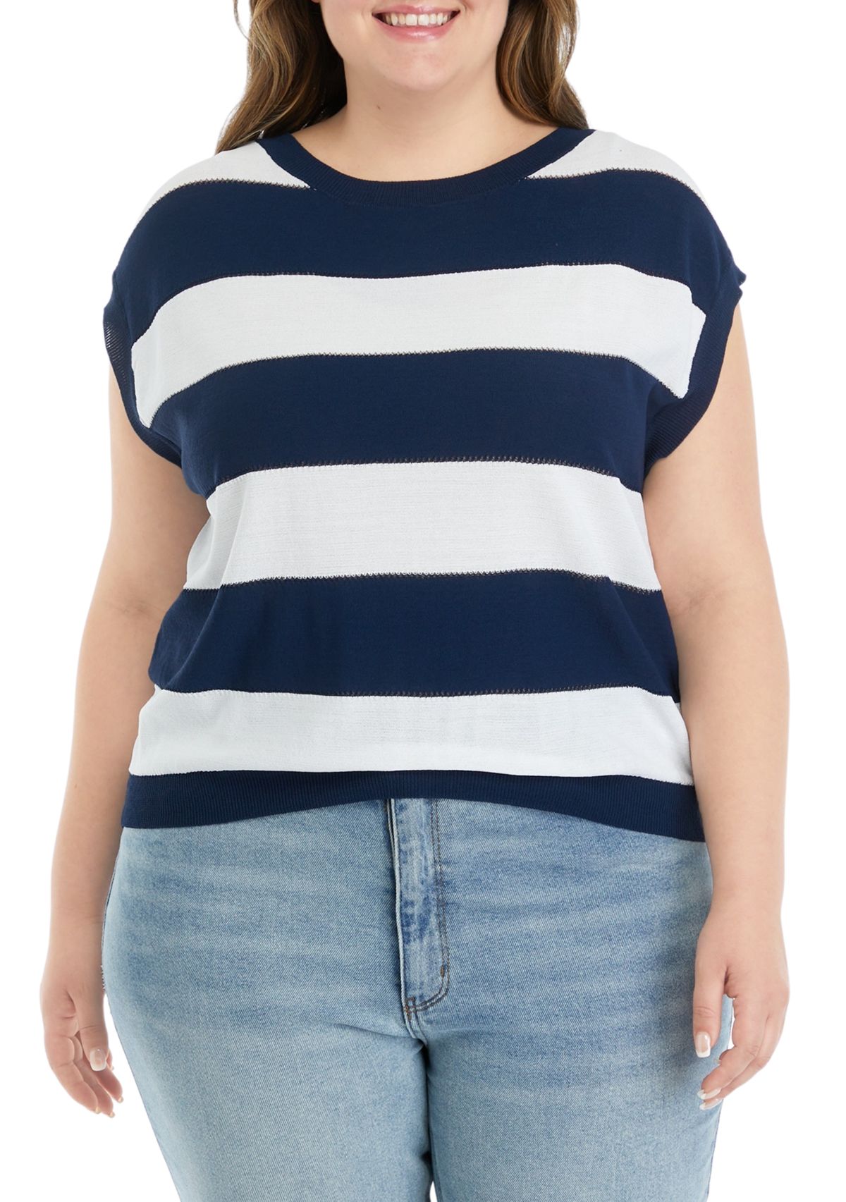 Plus Size Round Neck Stripe Knit Top