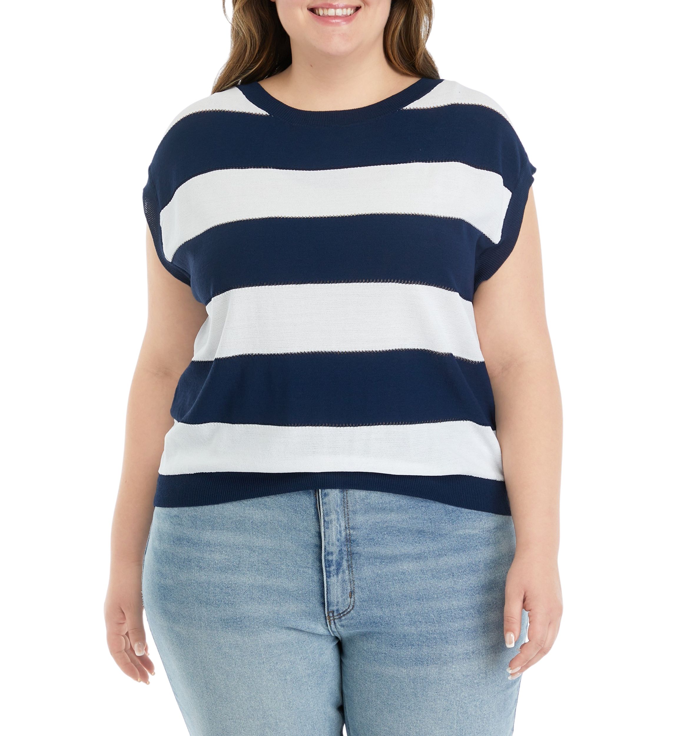 Plus Size Round Neck Stripe Knit Top