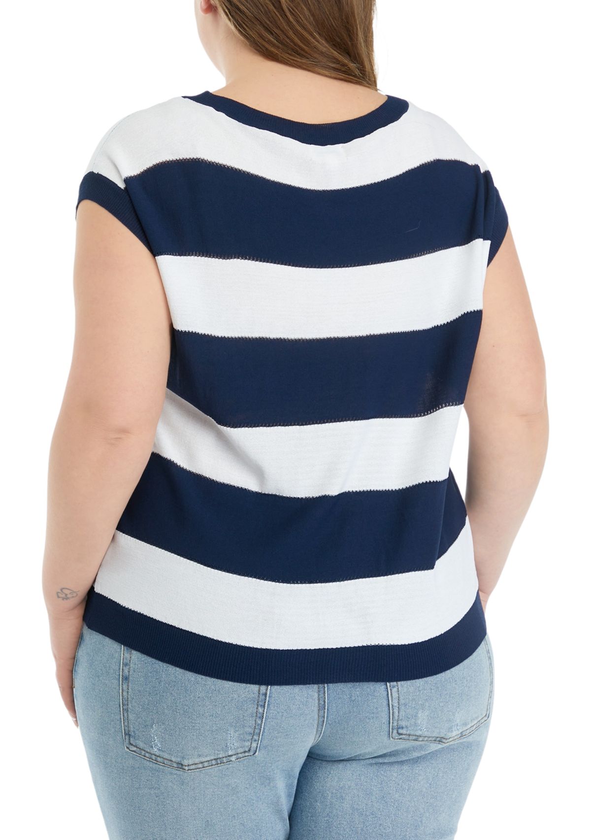 Plus Size Round Neck Stripe Knit Top