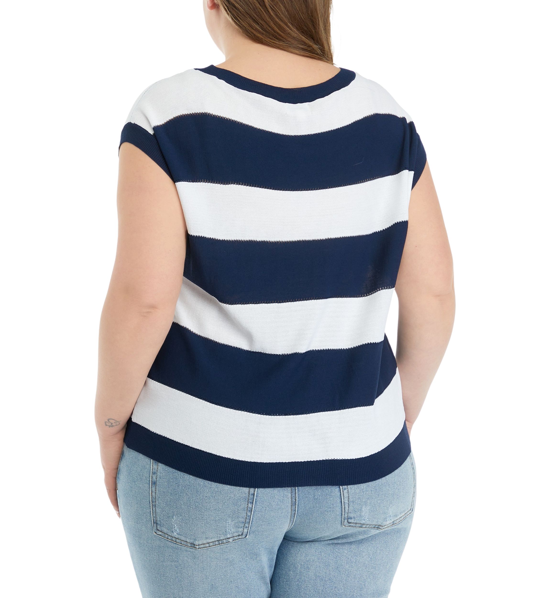 Plus Size Round Neck Stripe Knit Top