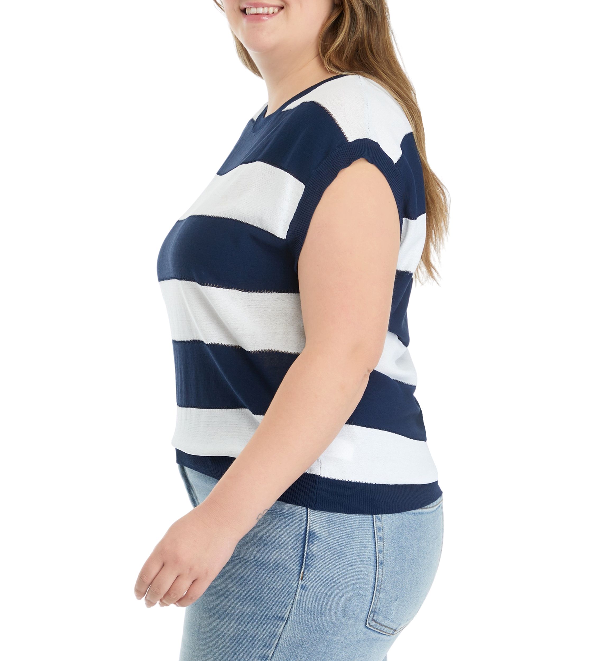 Plus Size Round Neck Stripe Knit Top