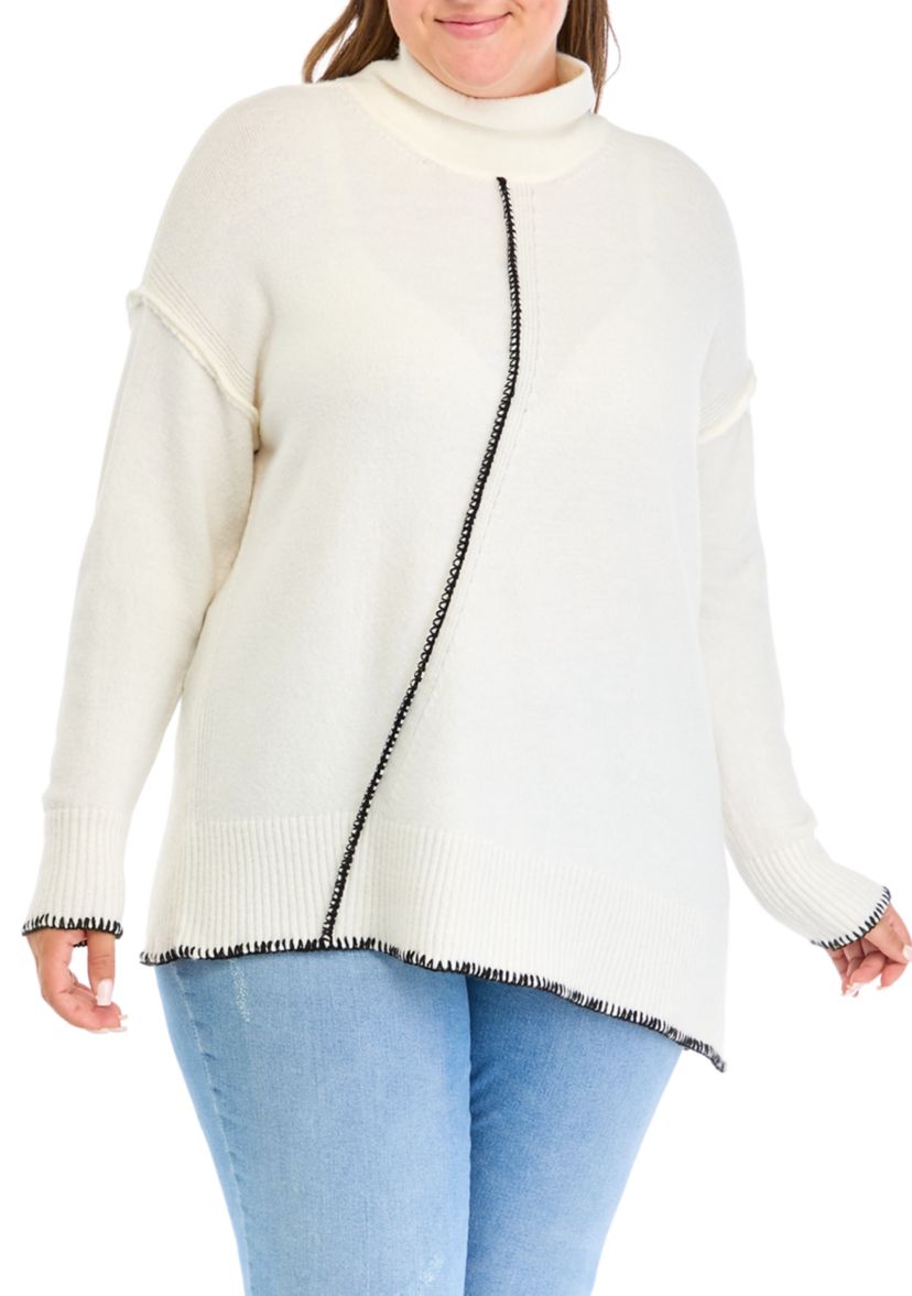 Plus Size Blanket Stitched Sweater