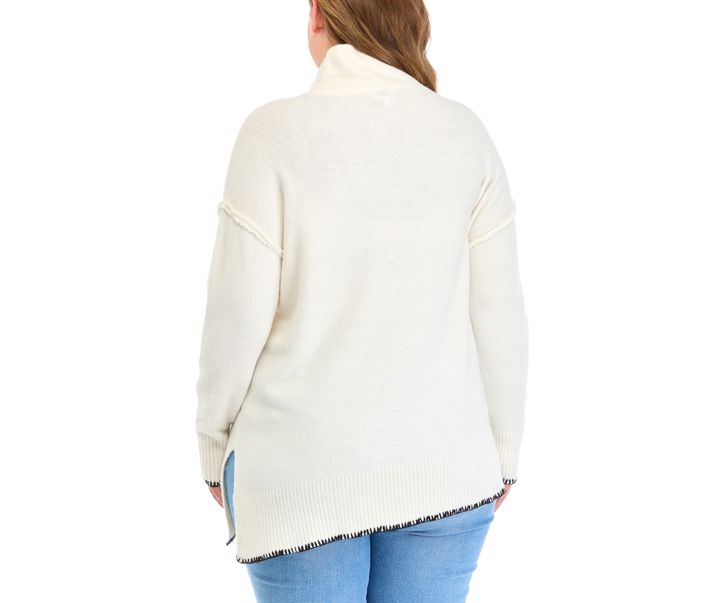 Plus Size Blanket Stitched Sweater