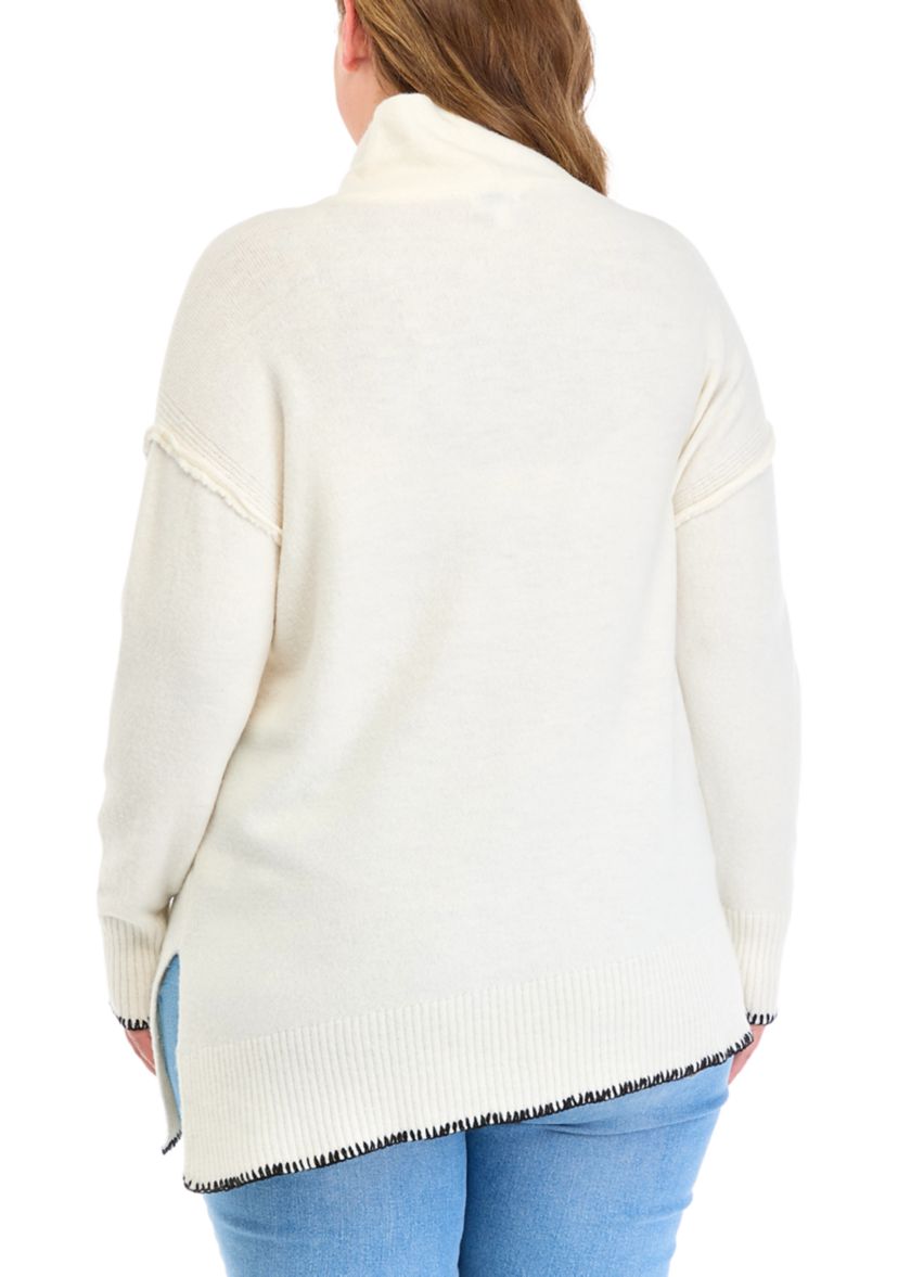 Plus Size Blanket Stitched Sweater