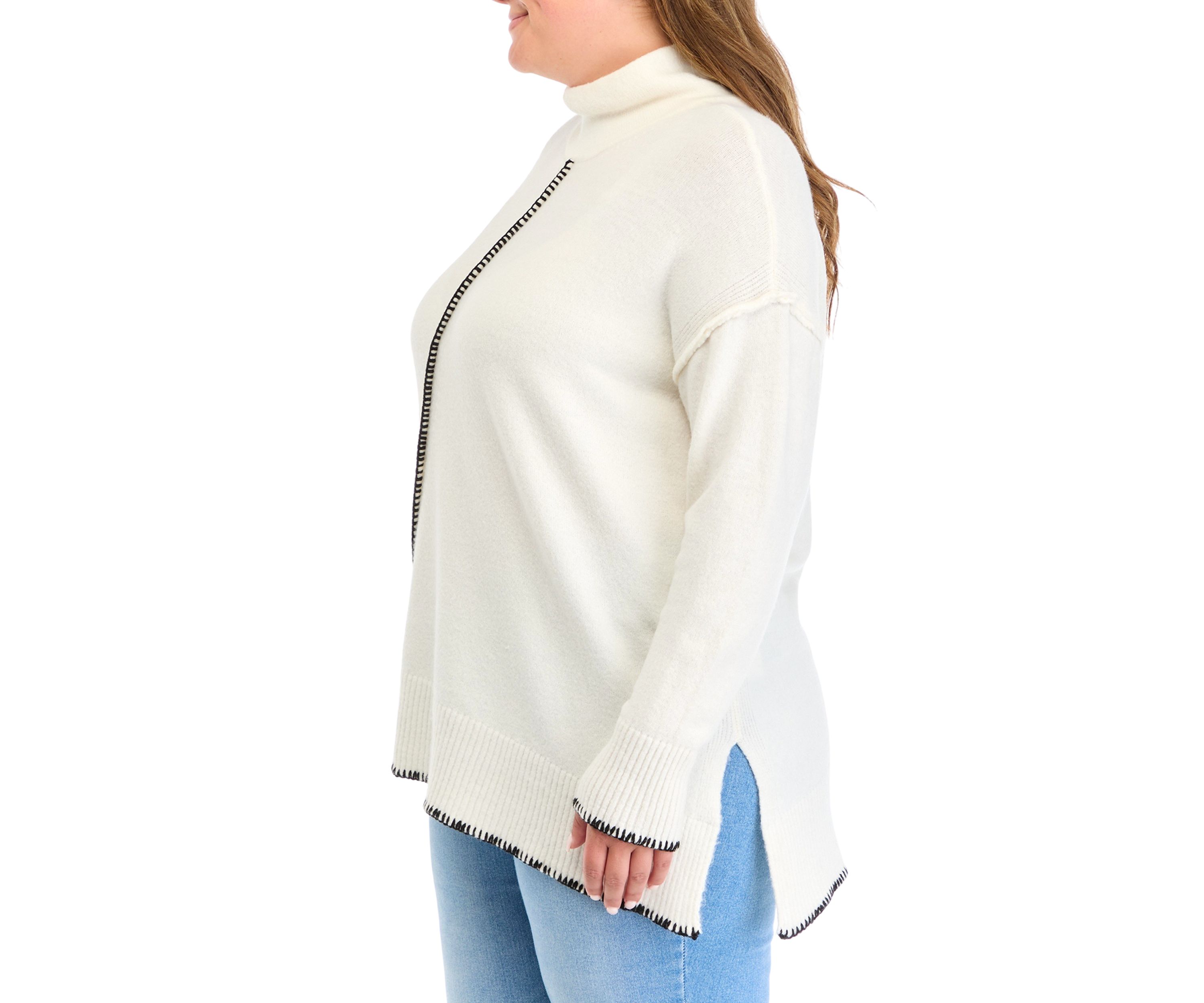 Plus Size Blanket Stitched Sweater