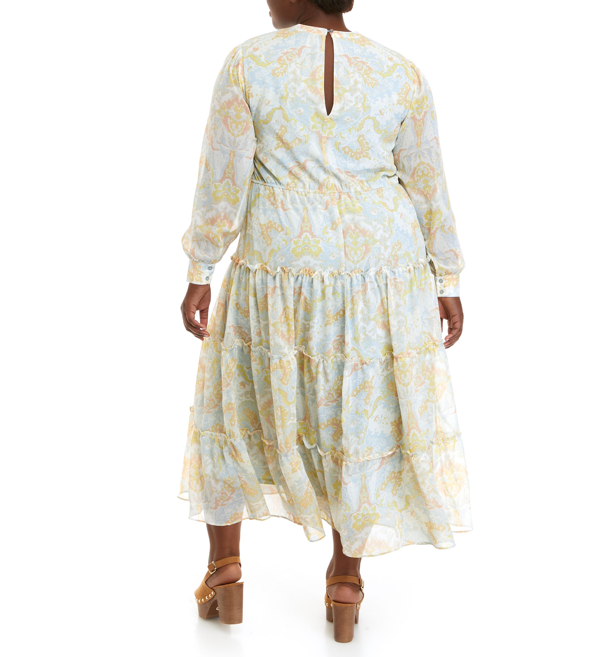 Plus Size Long Sleeve Printed Maxi Dress