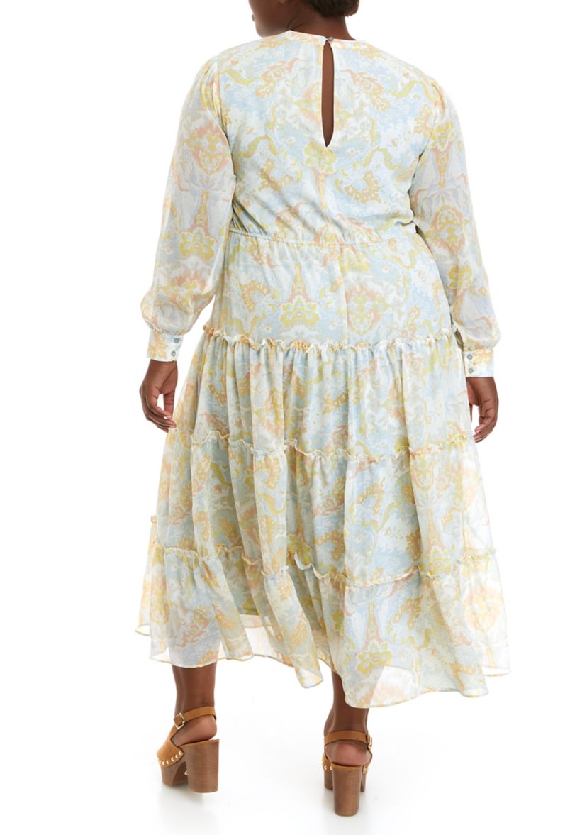 Plus Size Long Sleeve Printed Maxi Dress