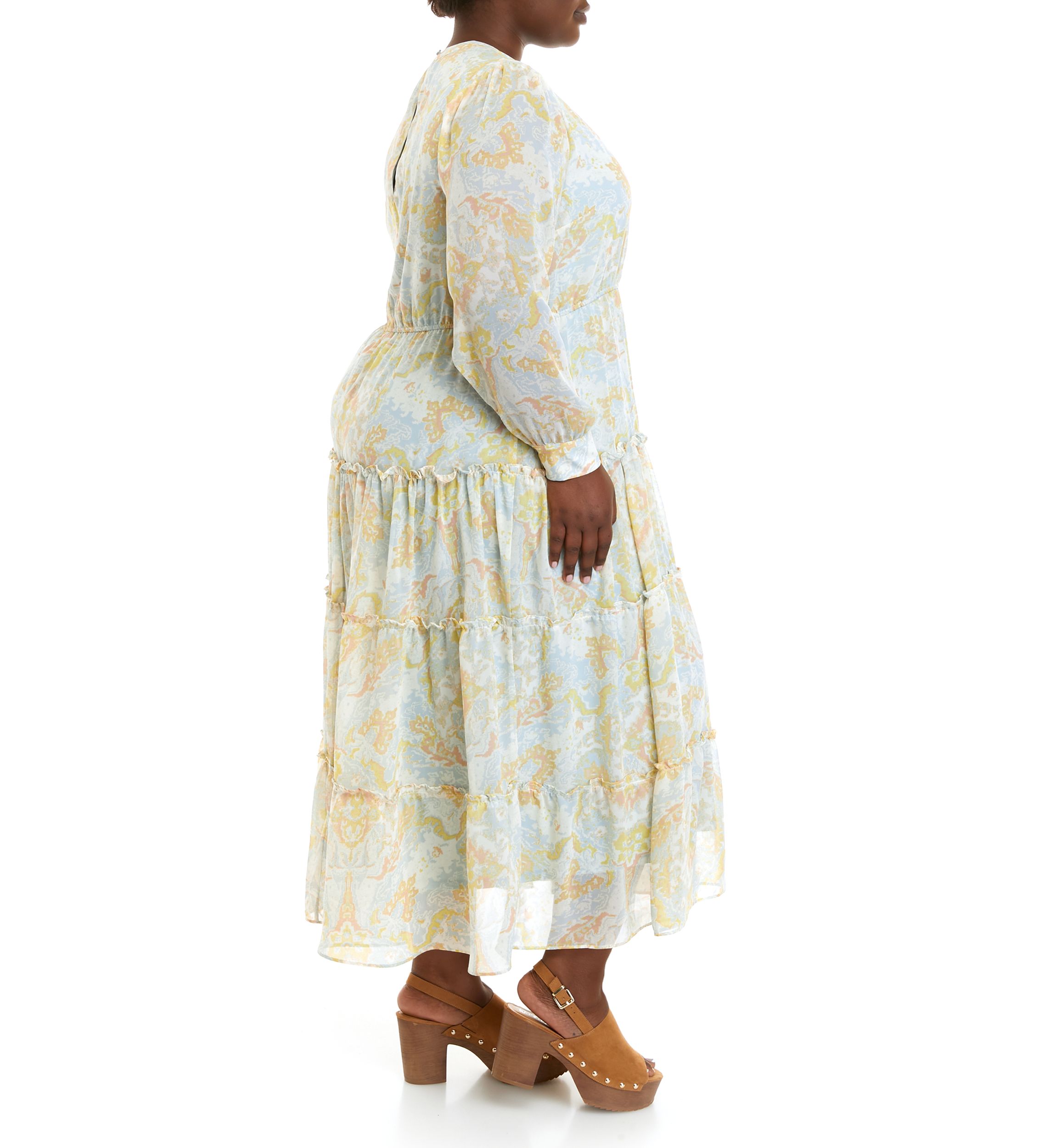 Plus Size Long Sleeve Printed Maxi Dress