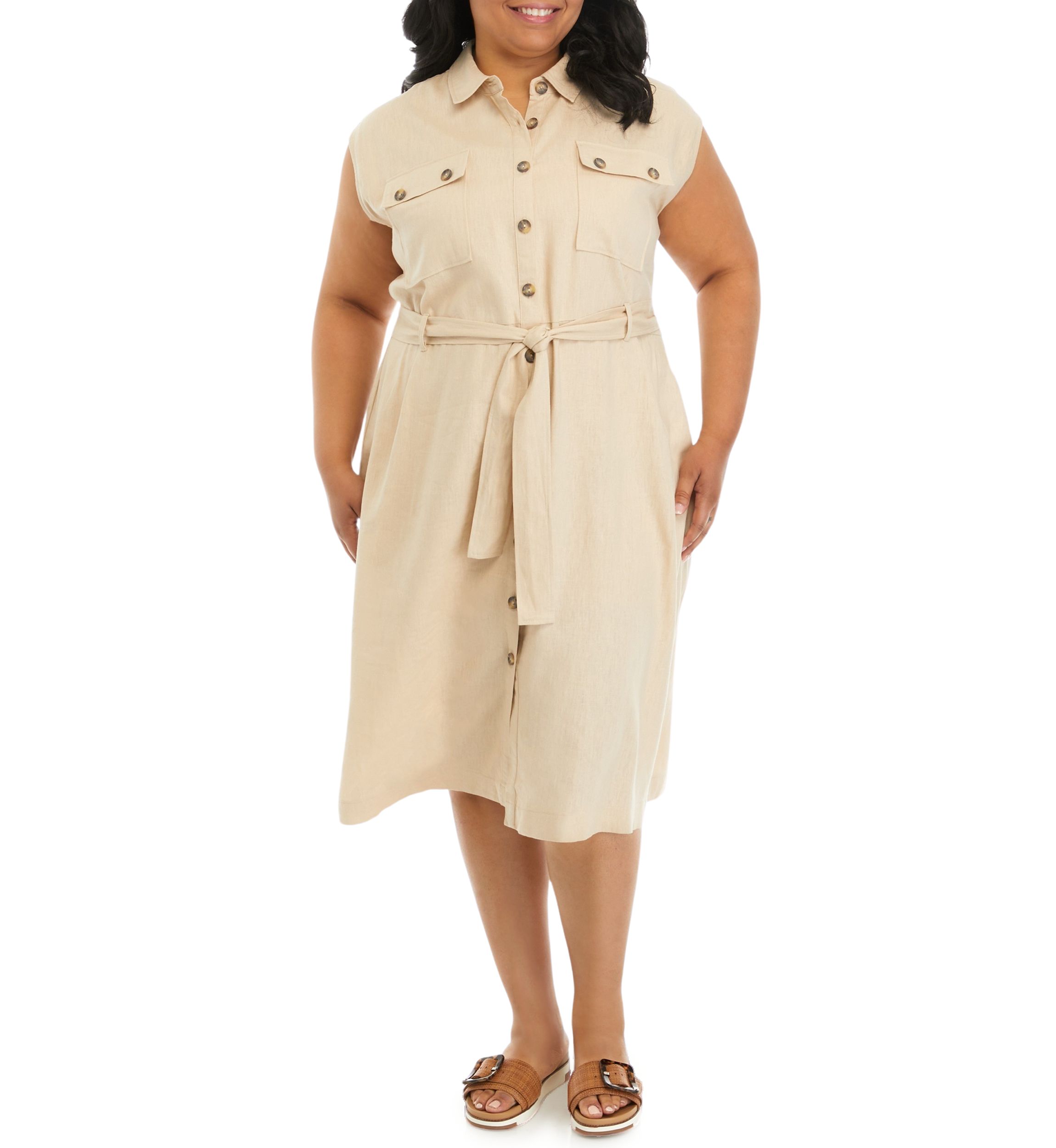 Plus Size Button Front Midi Shirtdress