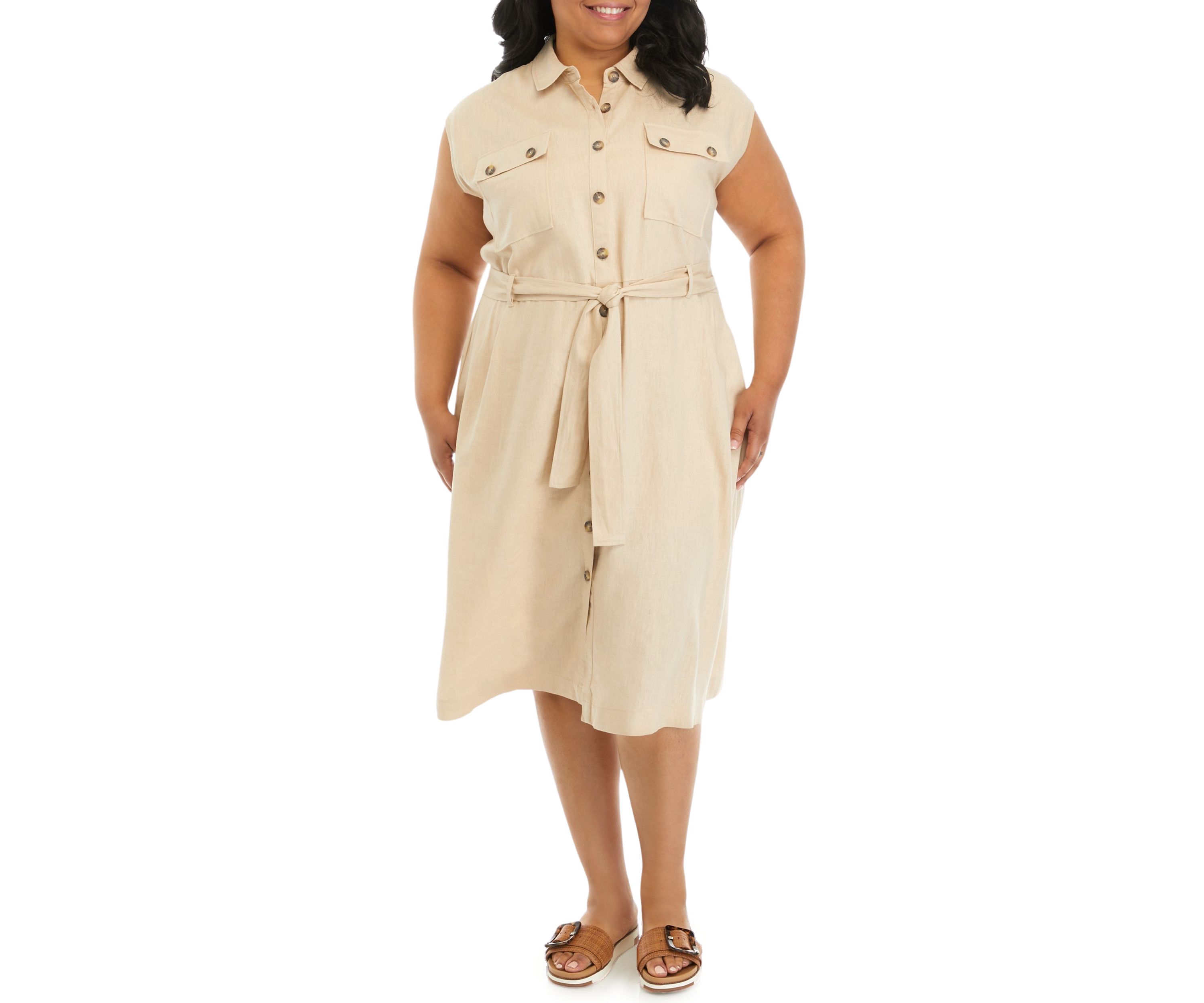 Plus Size Button Front Midi Shirtdress