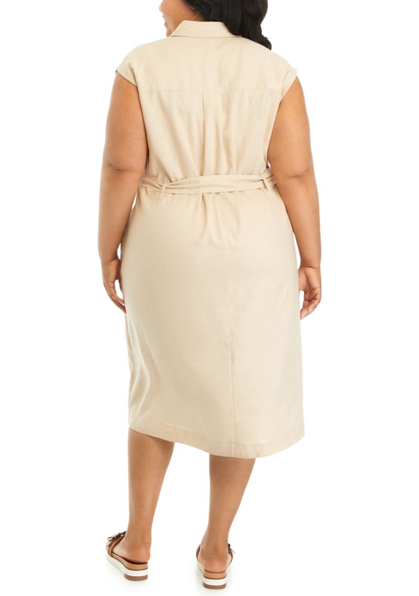 Plus Size Button Front Midi Shirtdress