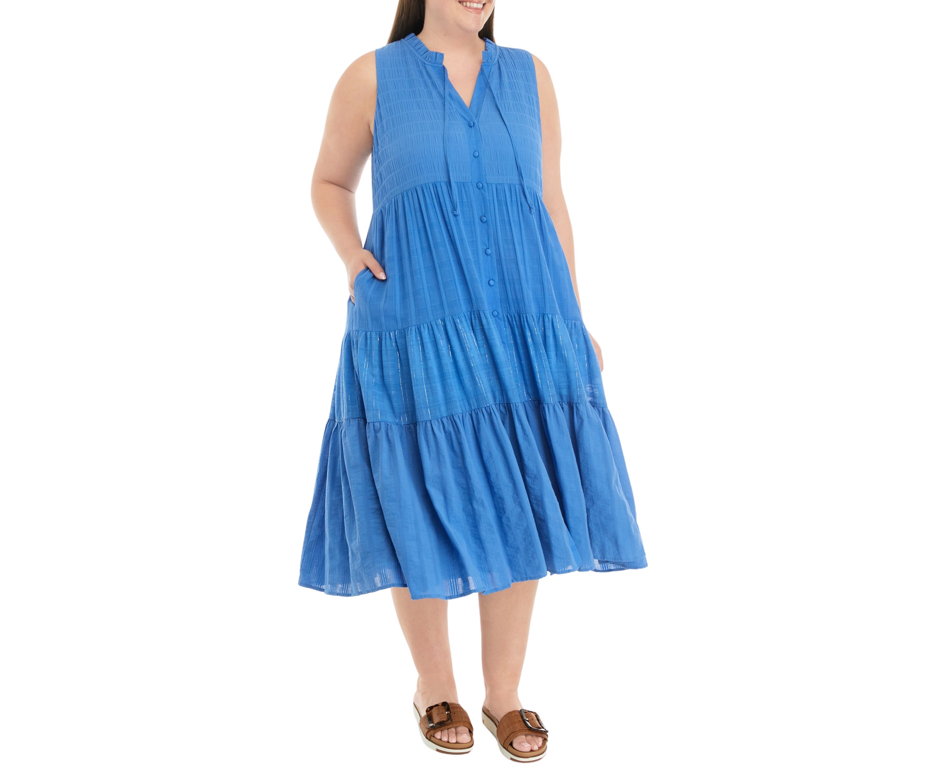 Plus Size Tiered Button Front Midi Dress