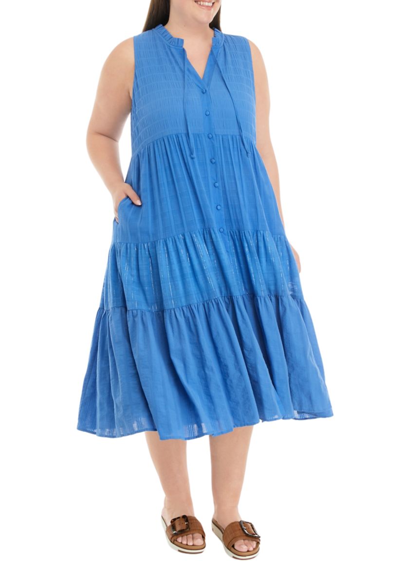 Plus Size Tiered Button Front Midi Dress