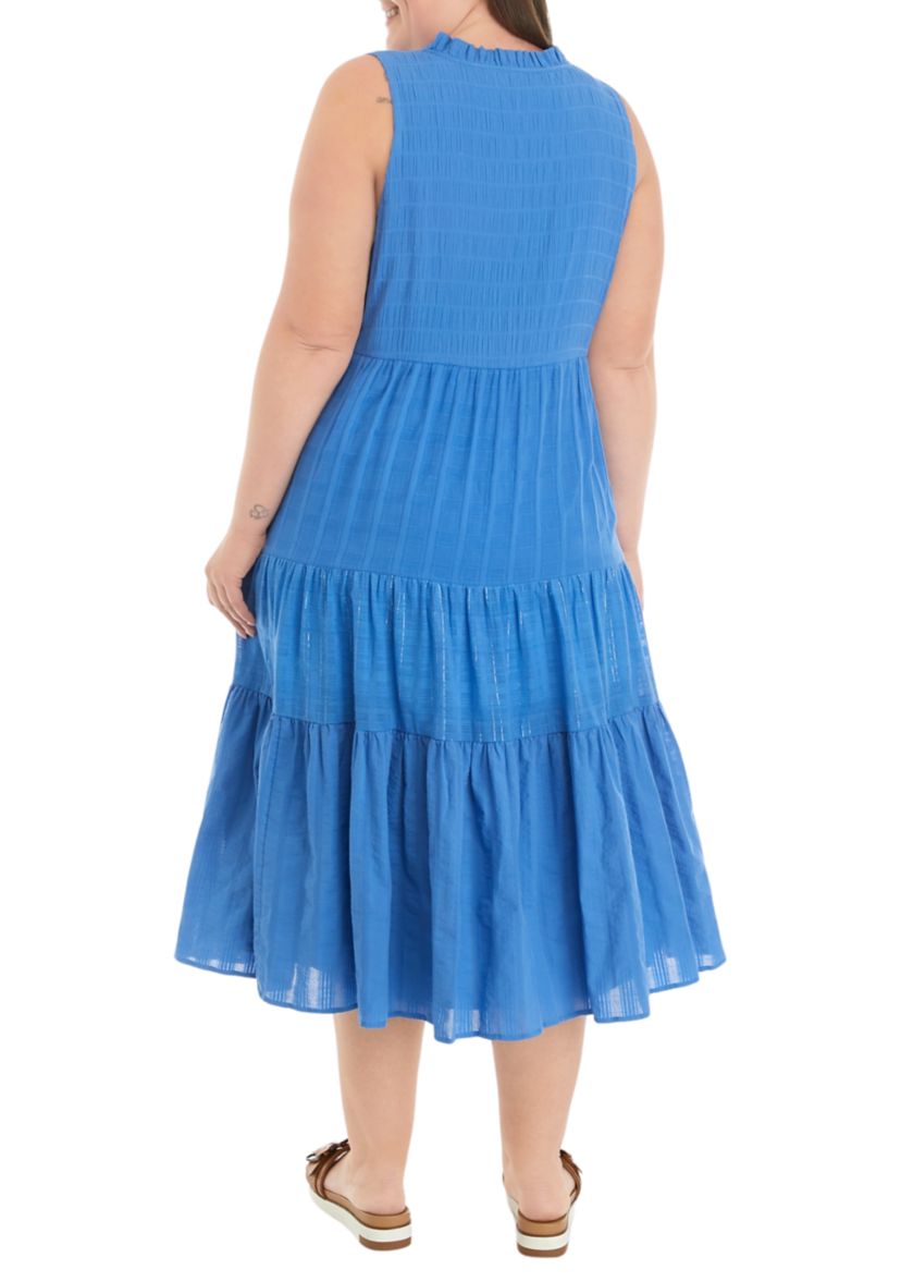 Plus Size Tiered Button Front Midi Dress