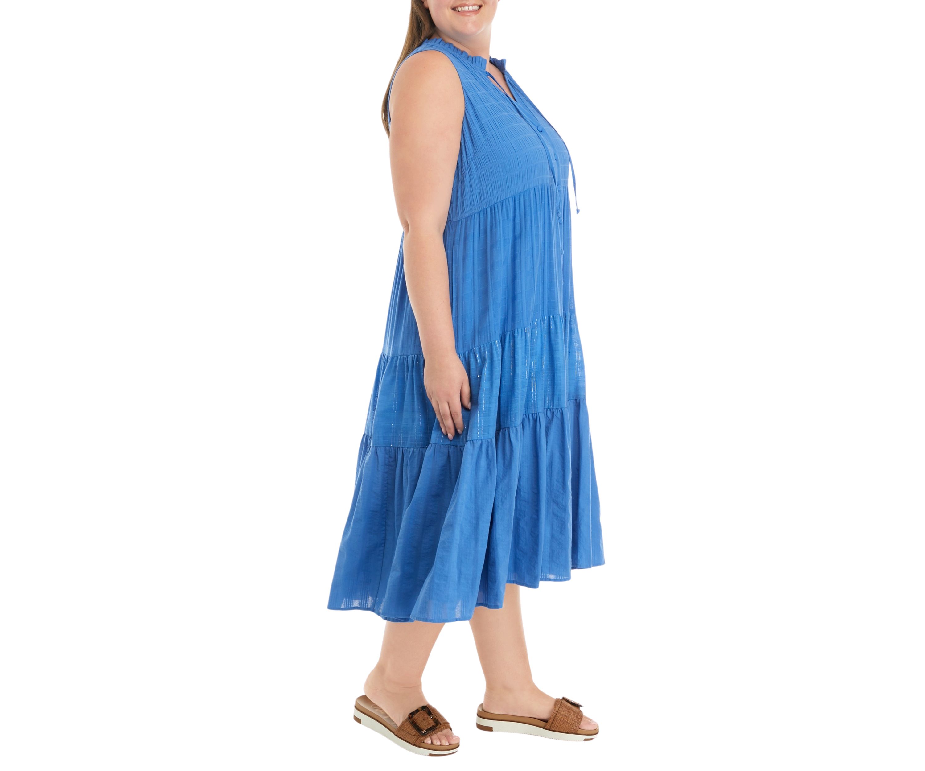 Plus Size Tiered Button Front Midi Dress
