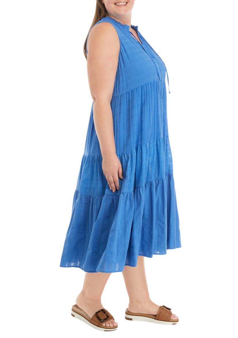 Plus Size Tiered Button Front Midi Dress