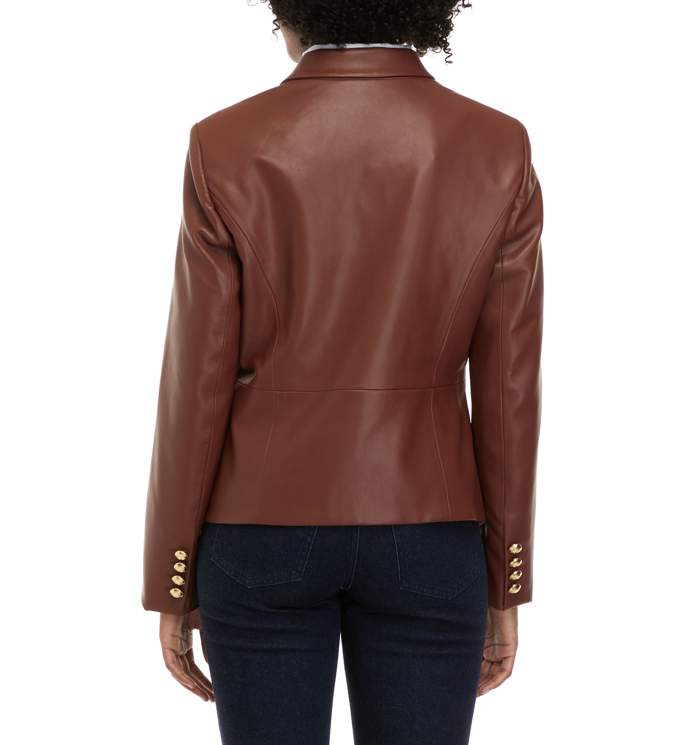 Womens Faux Leather Double Breasted Blazer