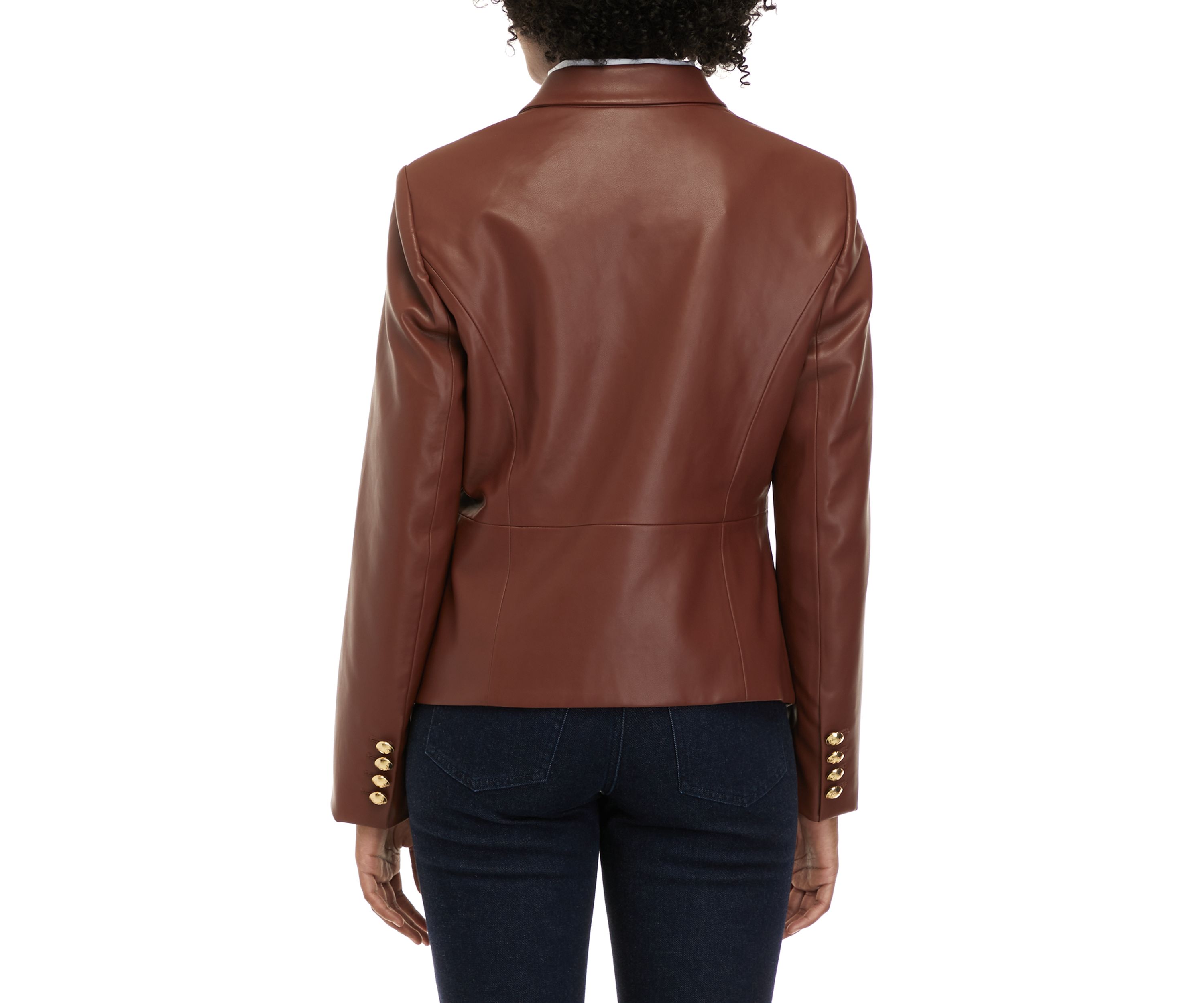 Womens Faux Leather Double Breasted Blazer