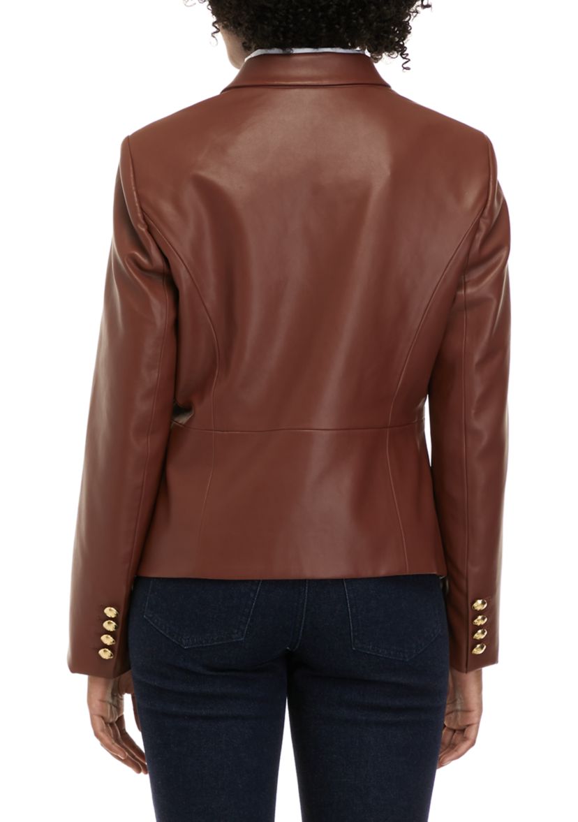 Womens Faux Leather Double Breasted Blazer