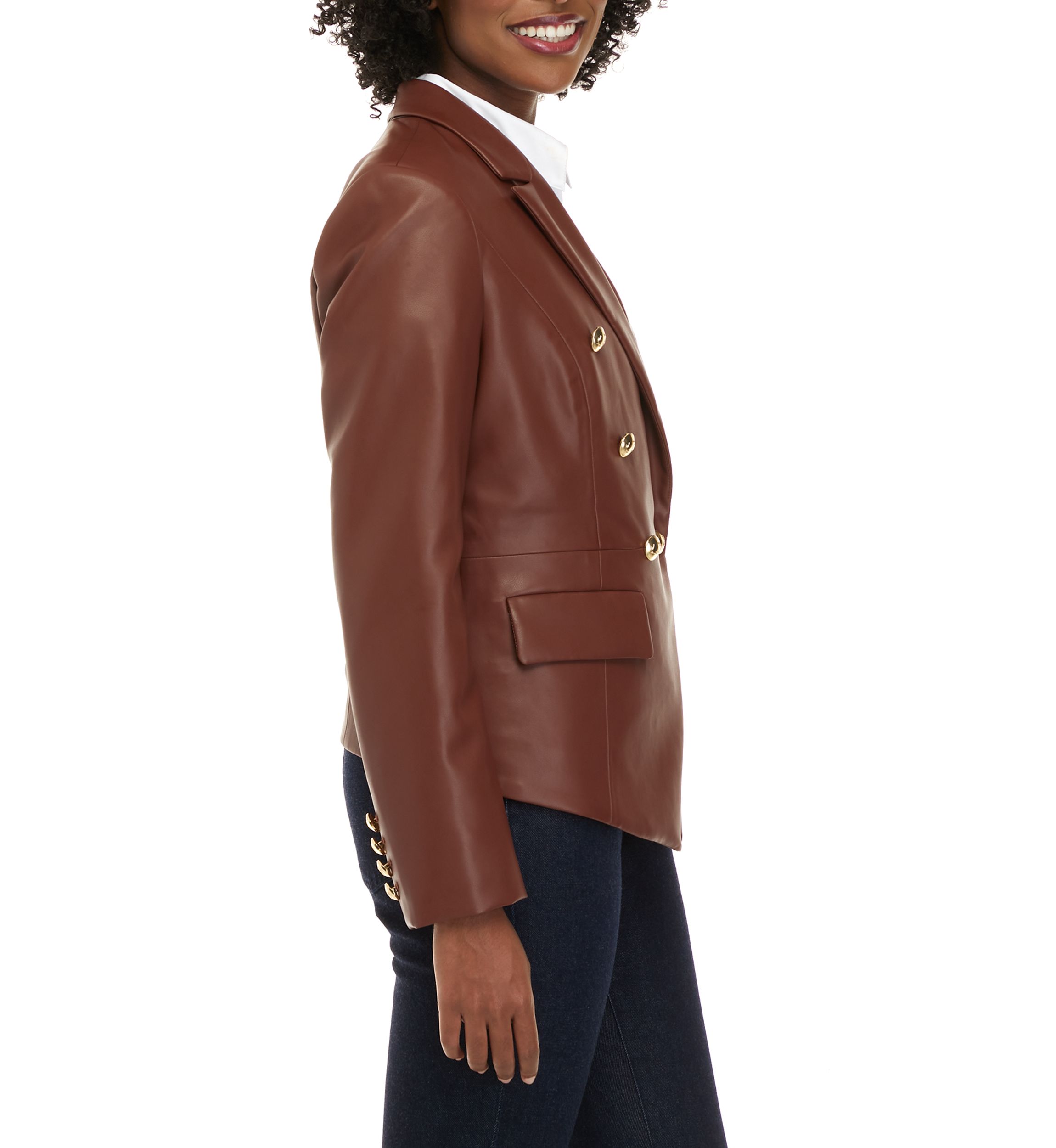 Womens Faux Leather Double Breasted Blazer