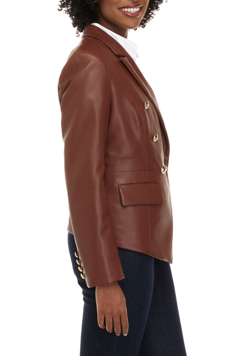 Womens Faux Leather Double Breasted Blazer