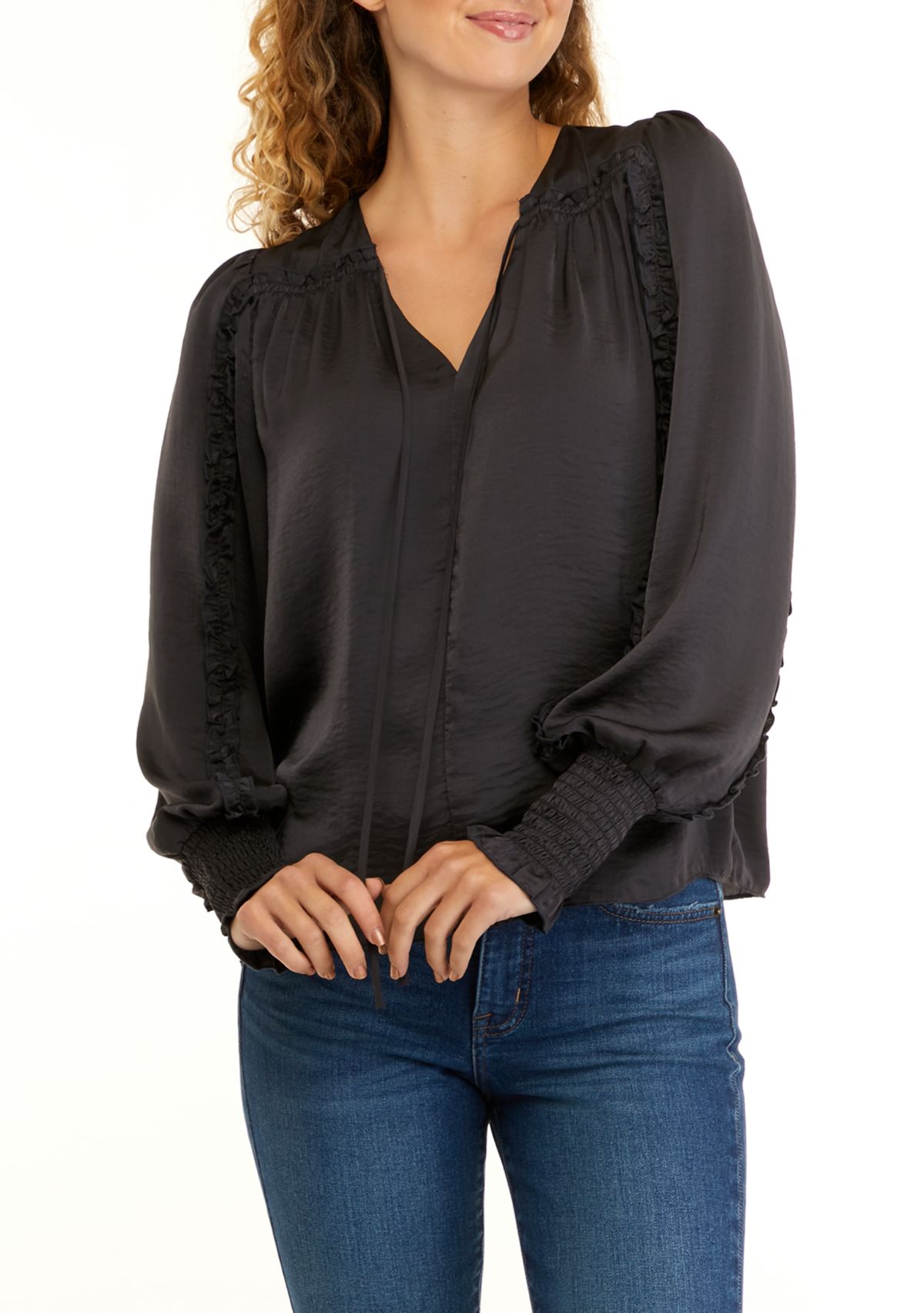 Womens Long Sleeve Varick Hammered Satin Blouse