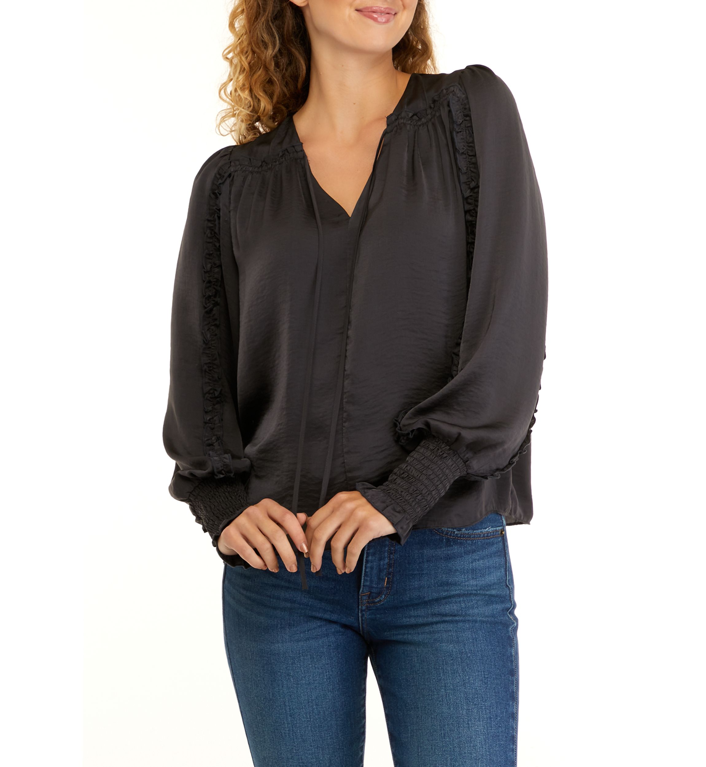 Womens Long Sleeve Varick Hammered Satin Blouse
