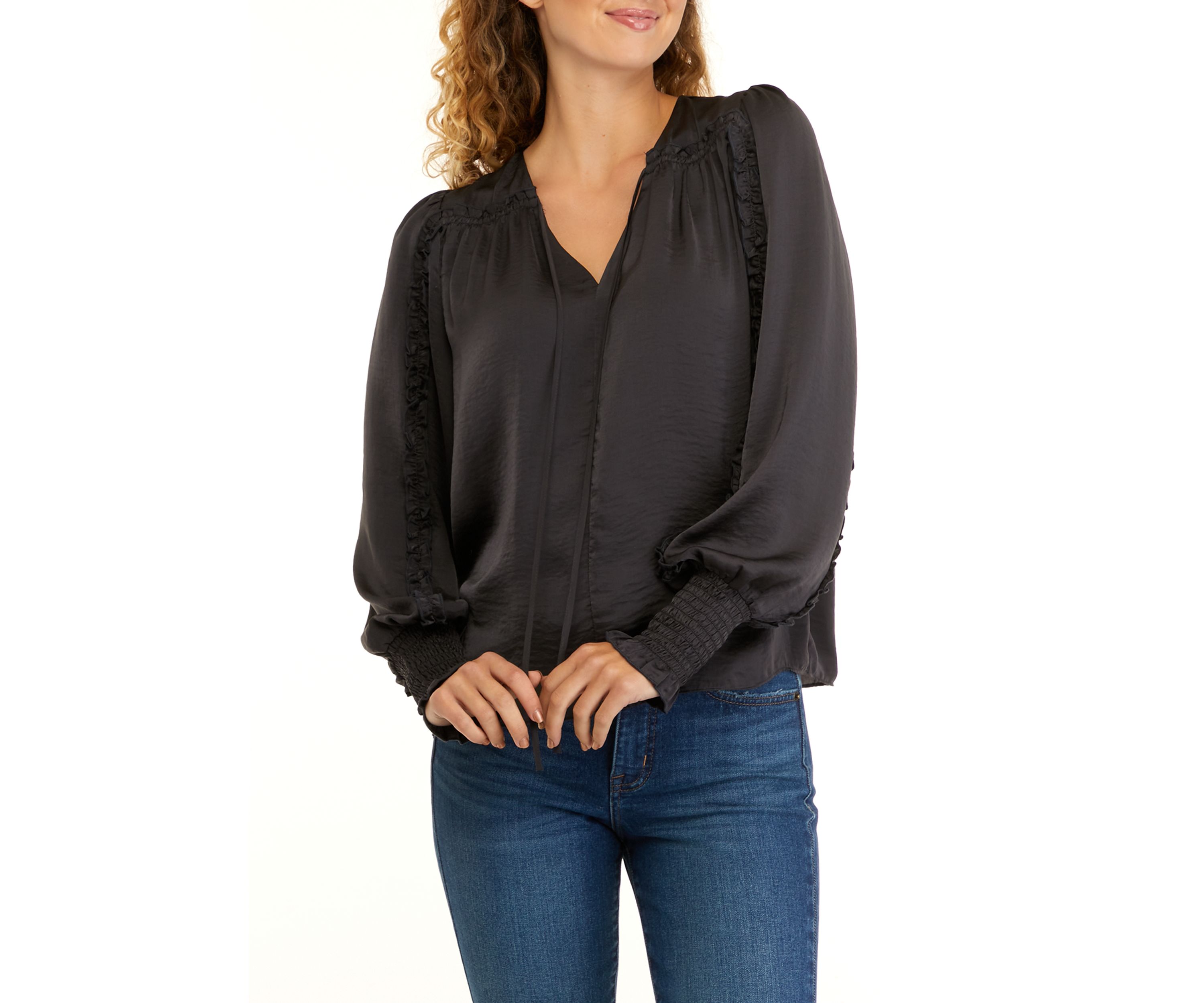 Womens Long Sleeve Varick Hammered Satin Blouse