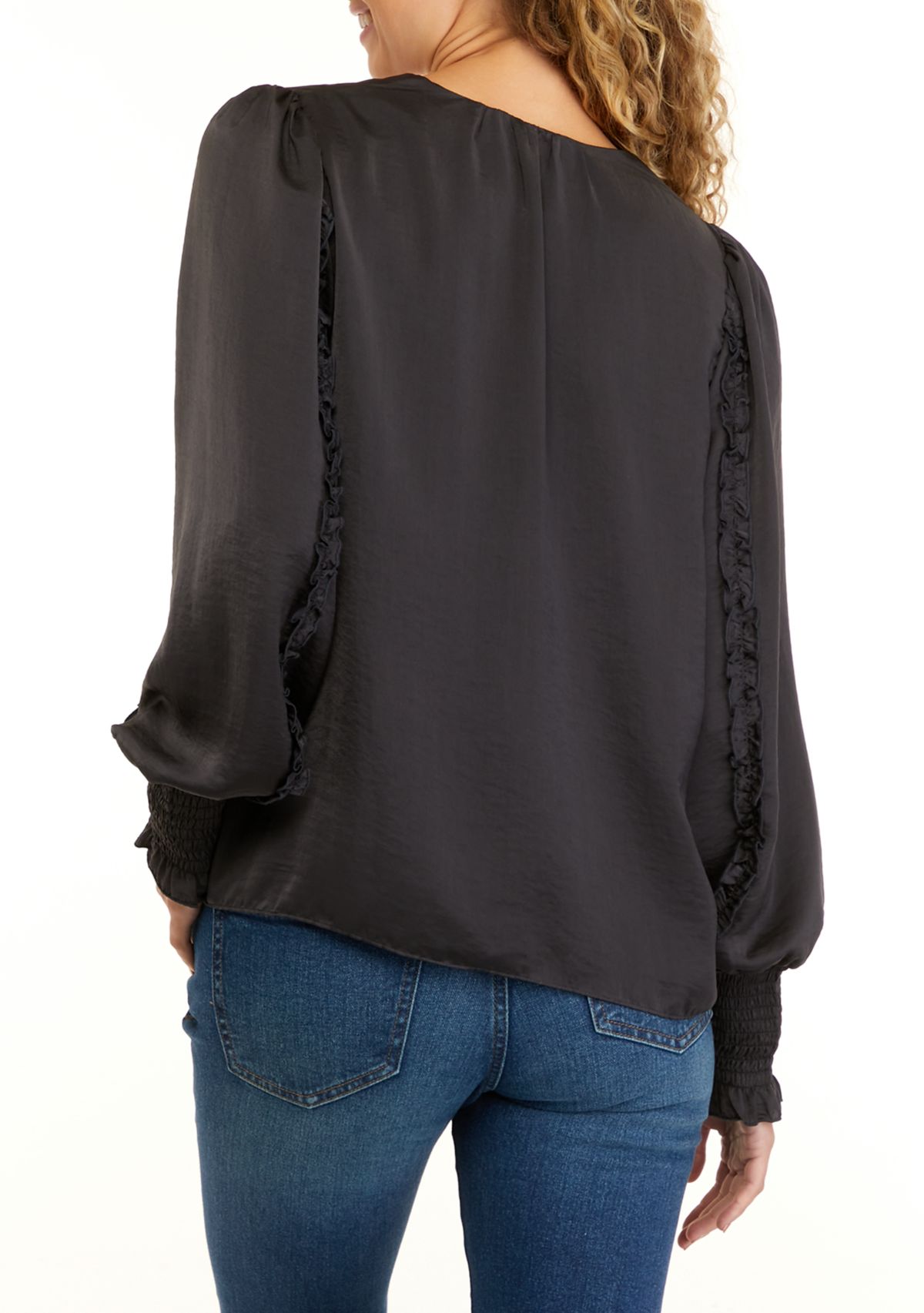 Womens Long Sleeve Varick Hammered Satin Blouse