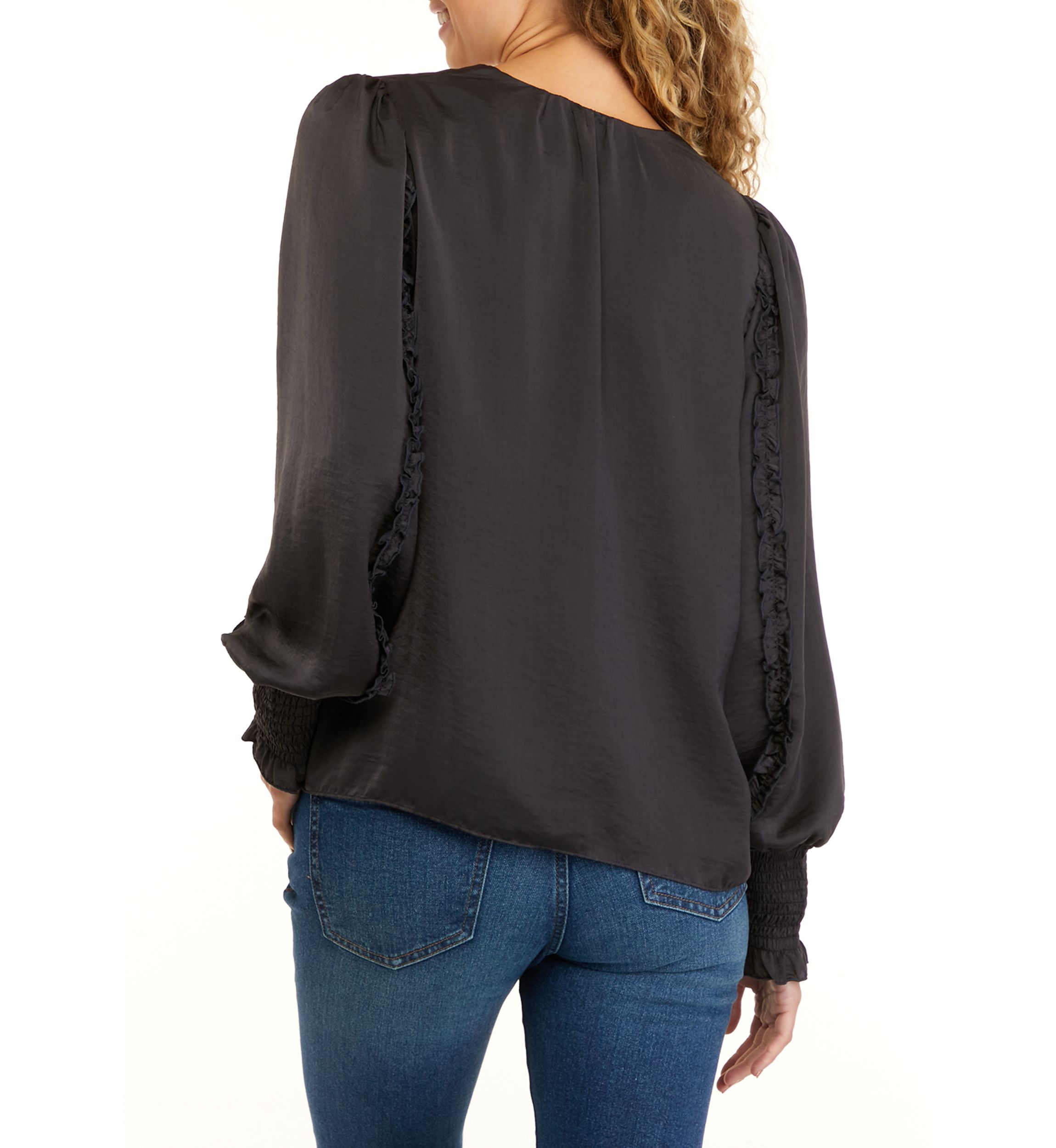 Womens Long Sleeve Varick Hammered Satin Blouse