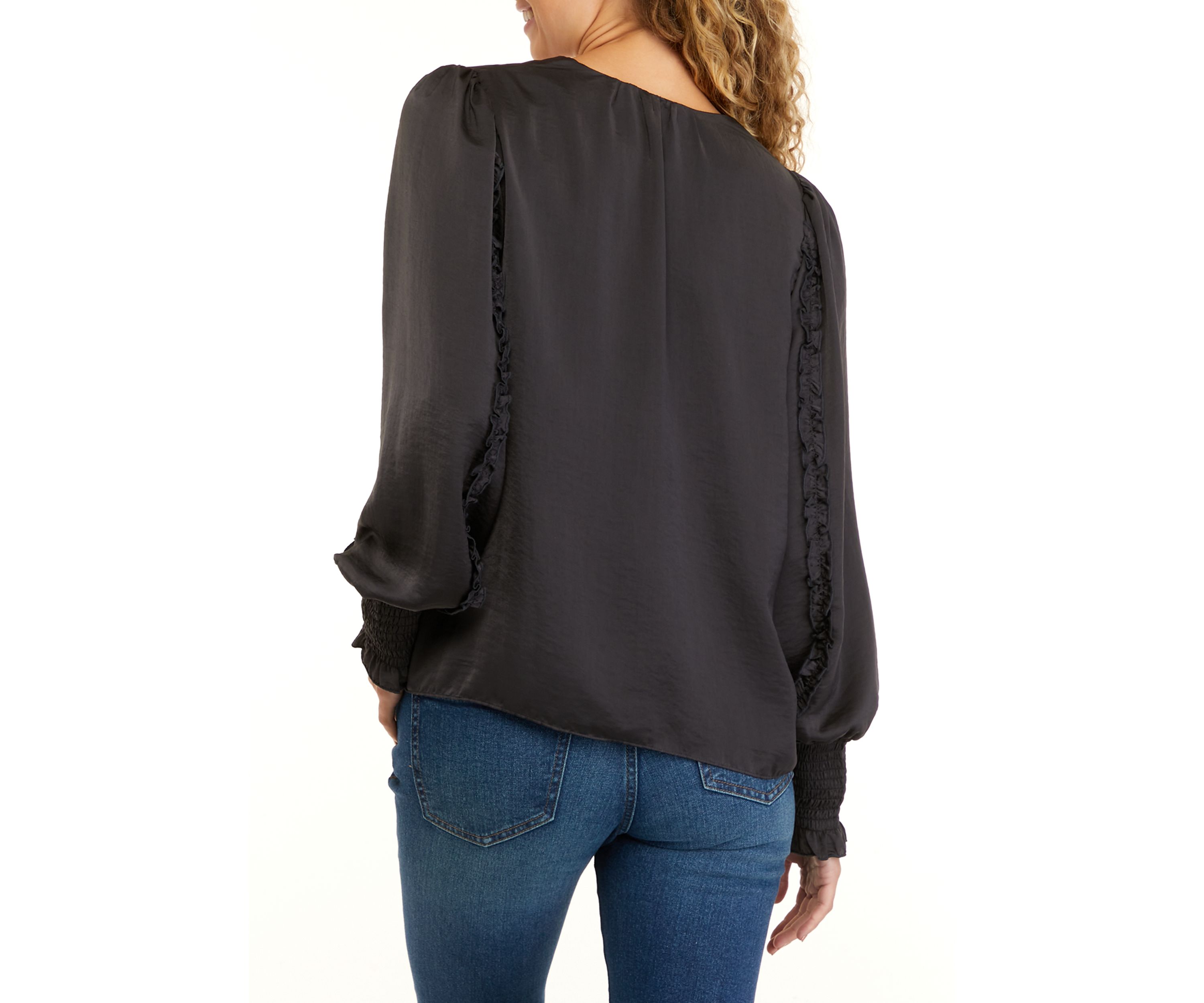Womens Long Sleeve Varick Hammered Satin Blouse