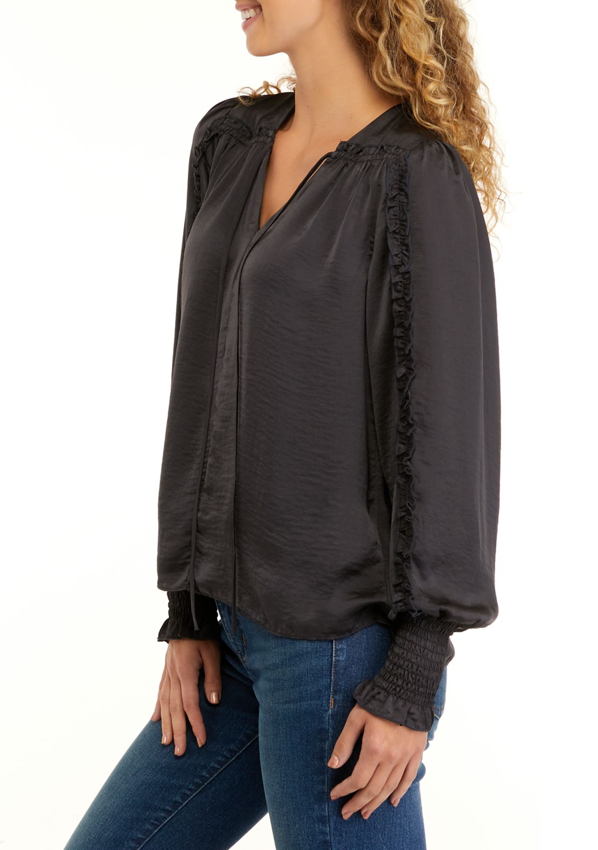 Womens Long Sleeve Varick Hammered Satin Blouse
